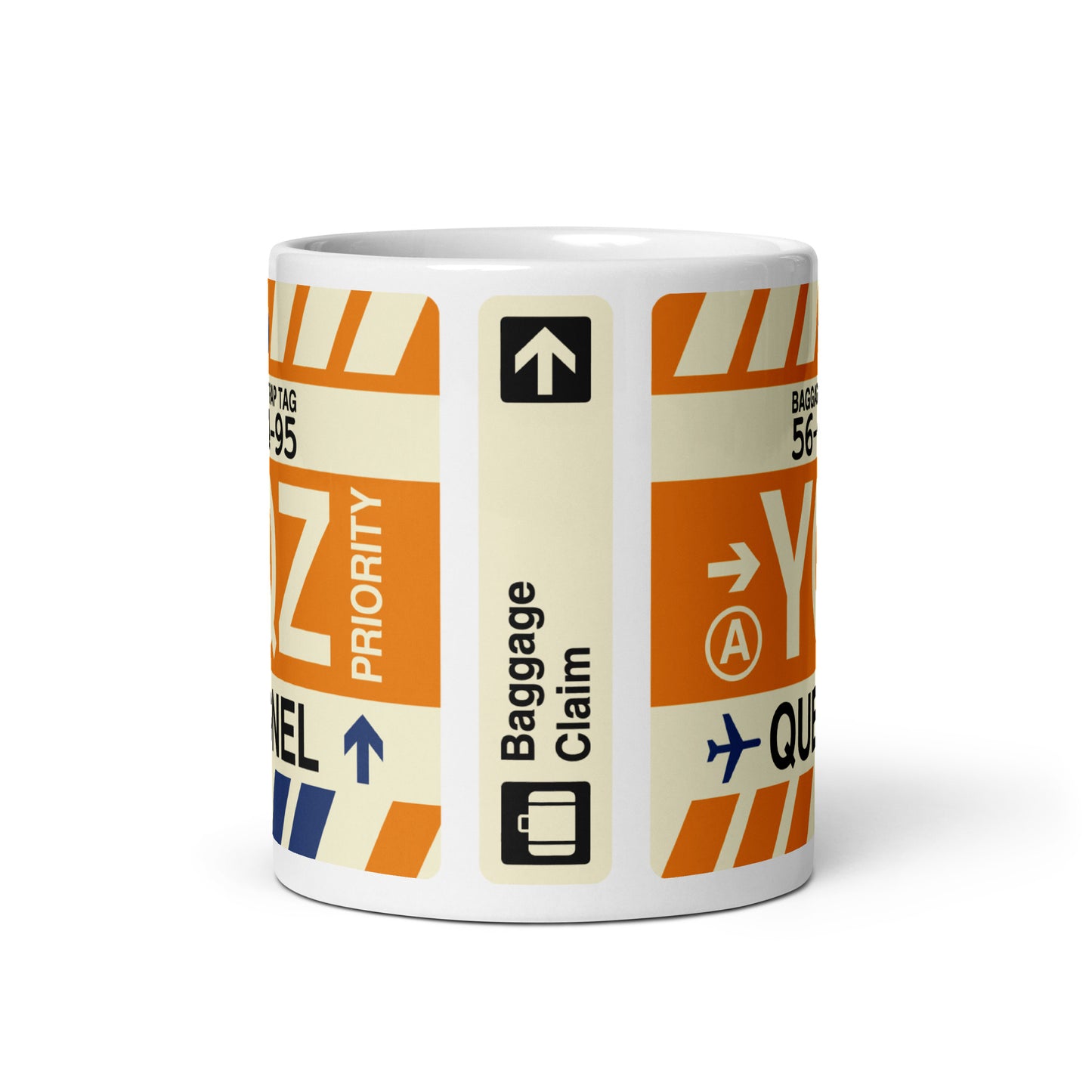 YQZ Quesnel Coffee Mug • Jet Age Baggage Tag Design • YHM Designs - Image 03