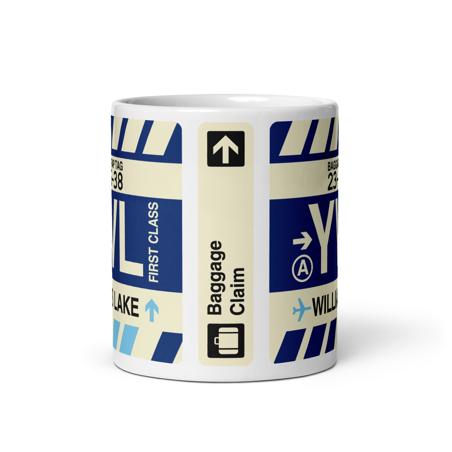 YWL Williams Lake Coffee Mug • Jet Age Baggage Tag Design • YHM Designs - Image 03