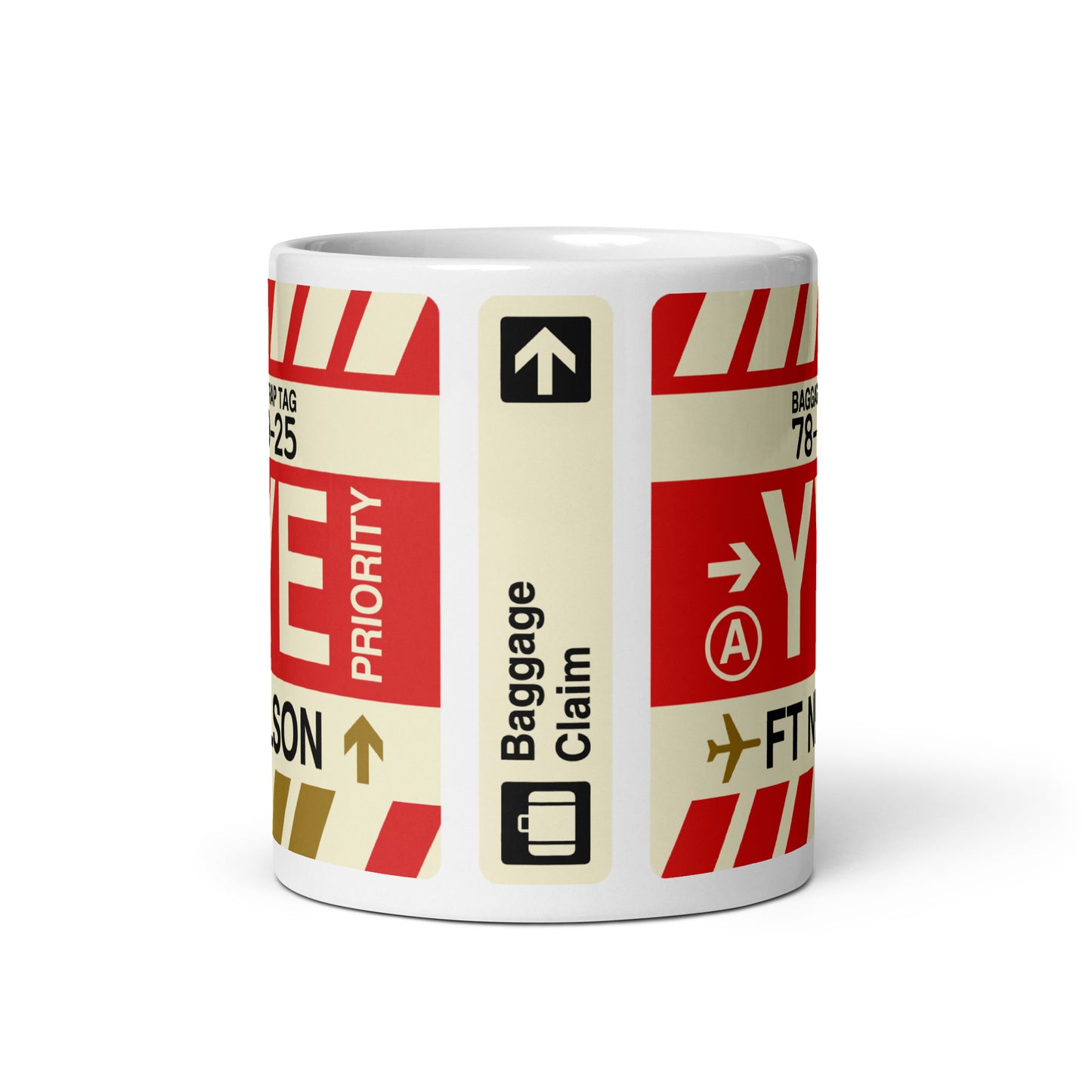 YYE Fort Nelson Coffee Mug • Jet Age Baggage Tag Design • YHM Designs - Image 03