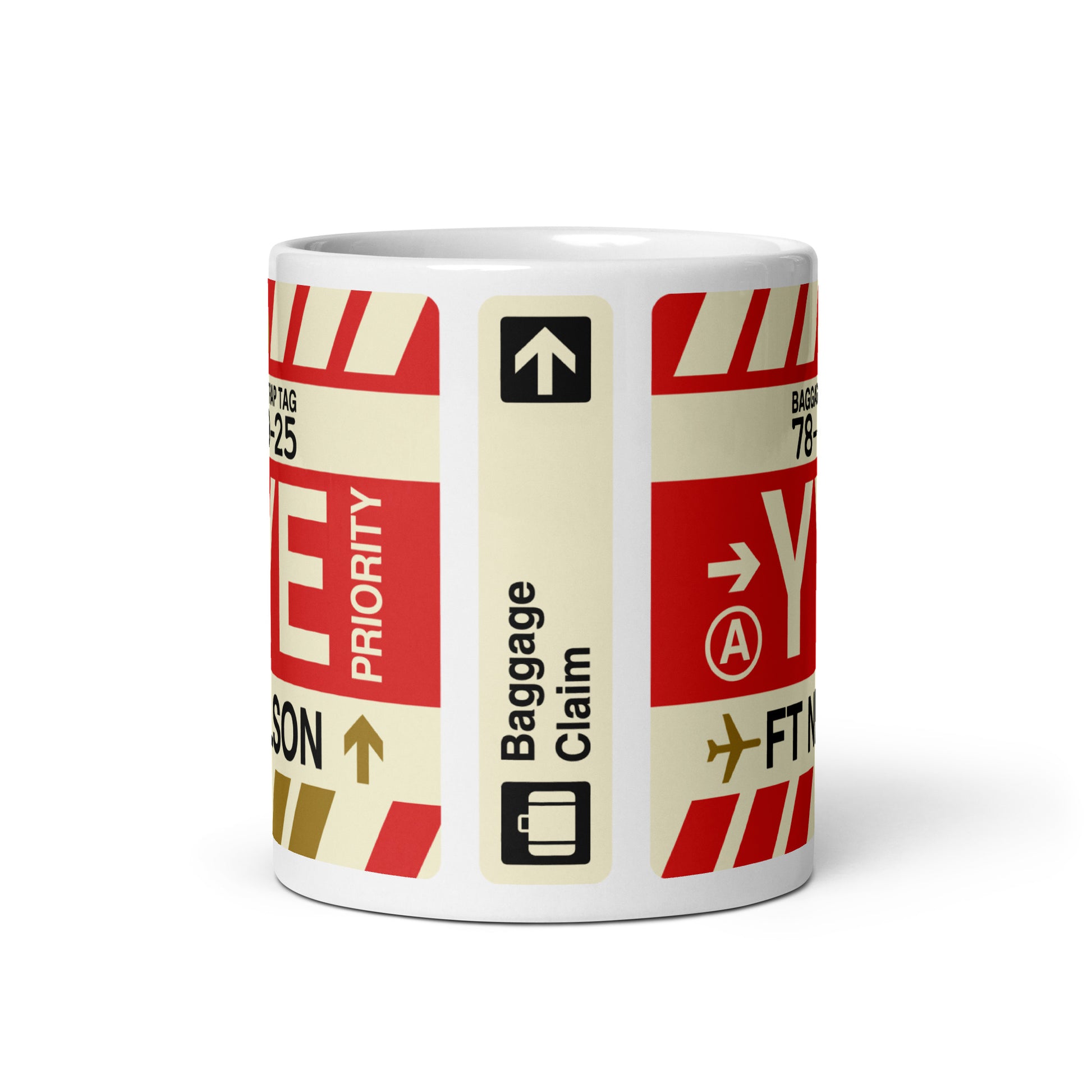 YYE Fort Nelson Coffee Mug • Jet Age Baggage Tag Design • YHM Designs - Image 03