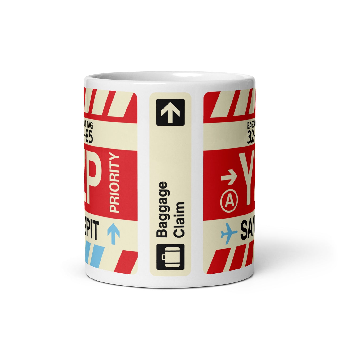 YZP Sandspit Coffee Mug • Jet Age Baggage Tag Design • YHM Designs - Image 03