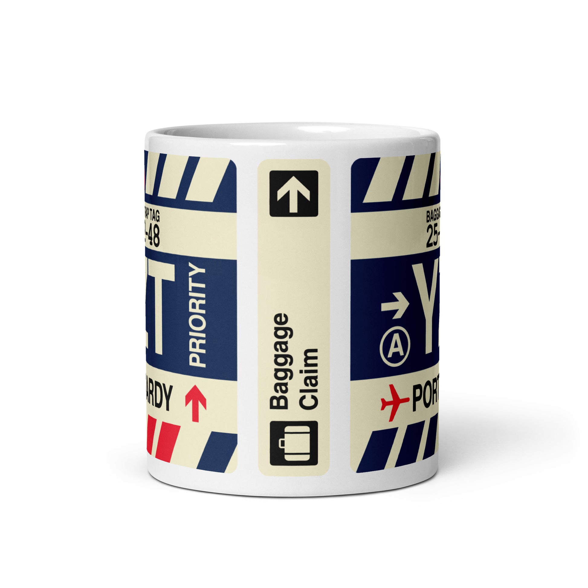YZT Port Hardy Coffee Mug • Jet Age Baggage Tag Design • YHM Designs - Image 03