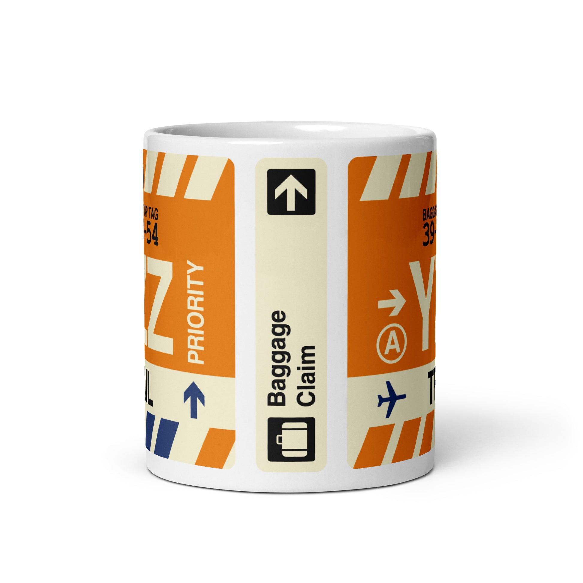 YZZ Trail Coffee Mug • Jet Age Baggage Tag Design • YHM Designs - Image 03