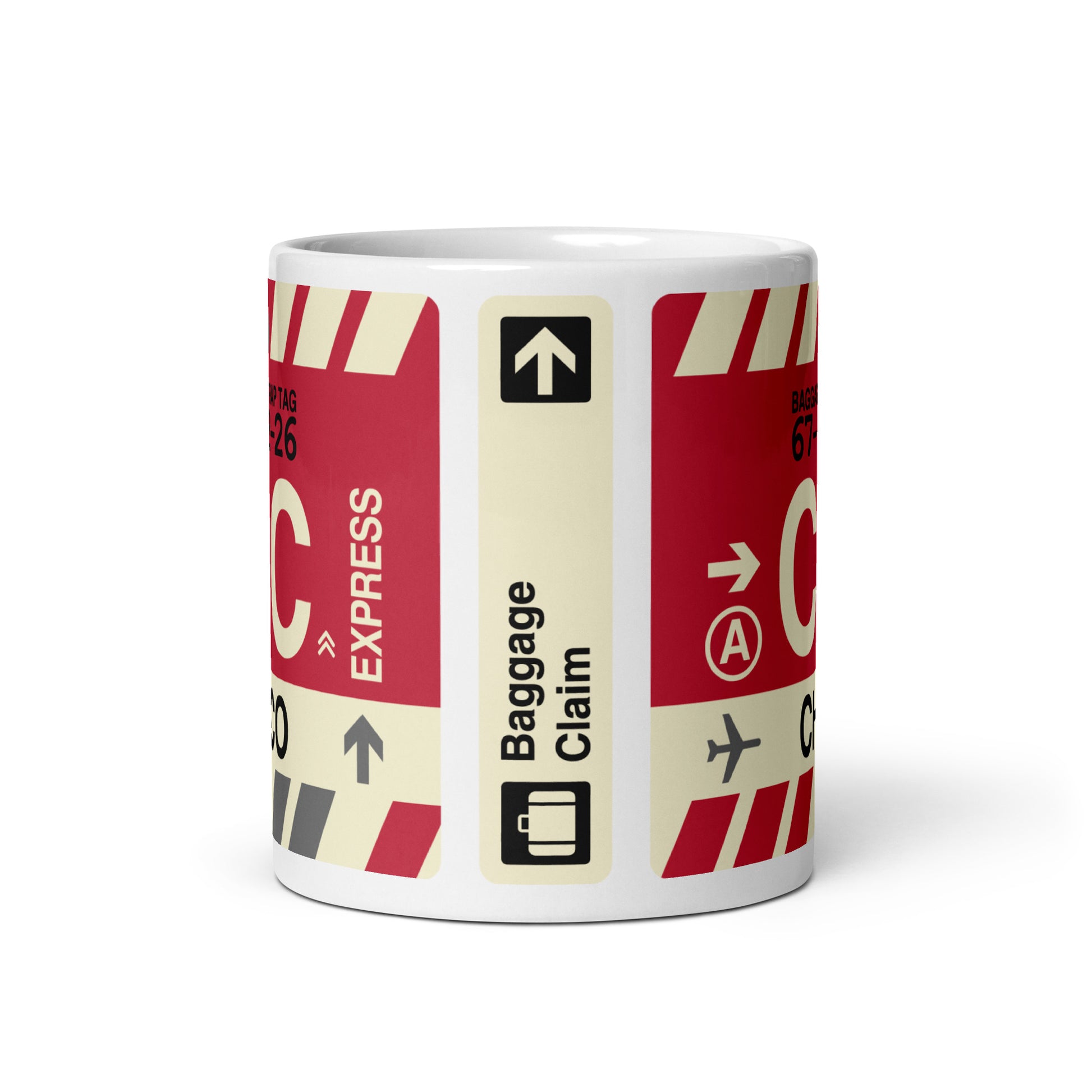 CIC Chico Coffee Mug • Jet Age Baggage Tag Design • YHM Designs - Image 03