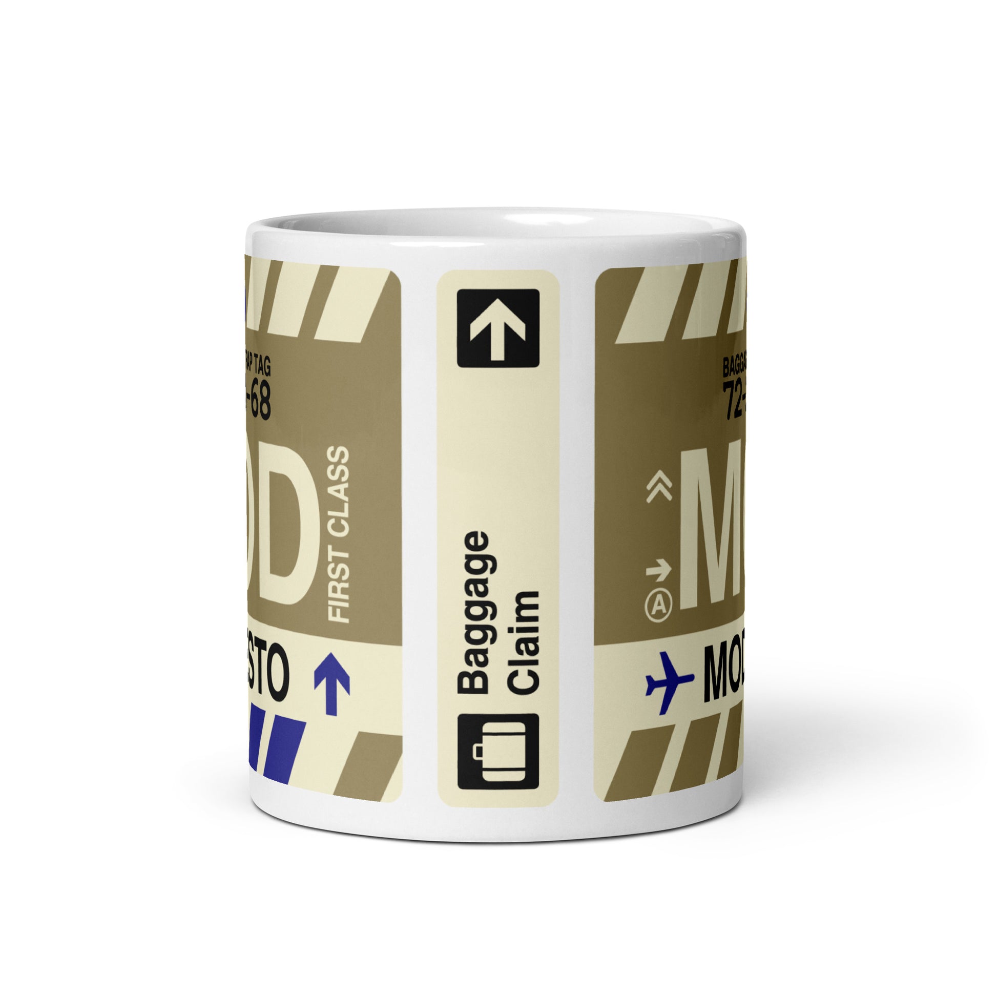 MOD Modesto Coffee Mug • Jet Age Baggage Tag Design • YHM Designs - Image 03