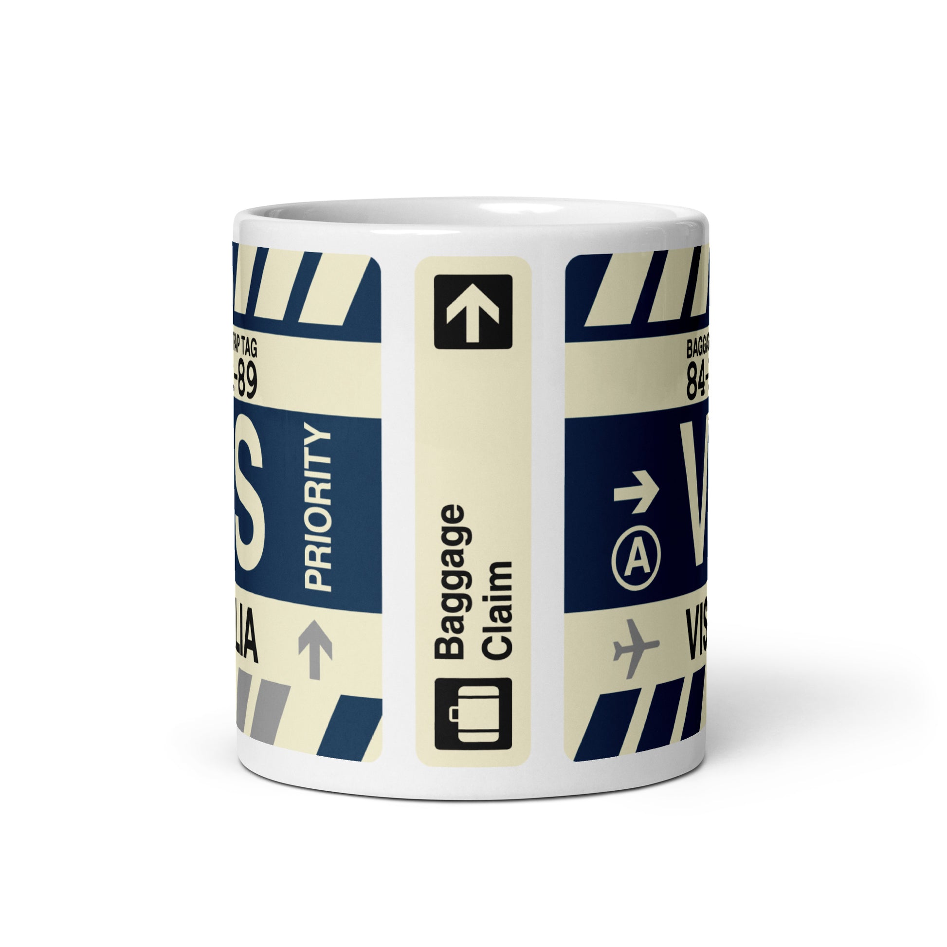 VIS Visalia Coffee Mug • Jet Age Baggage Tag Design • YHM Designs - Image 03