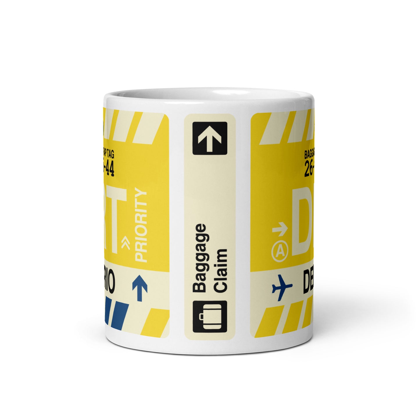 DRT Del Rio Coffee Mug • Jet Age Baggage Tag Design • YHM Designs - Image 03