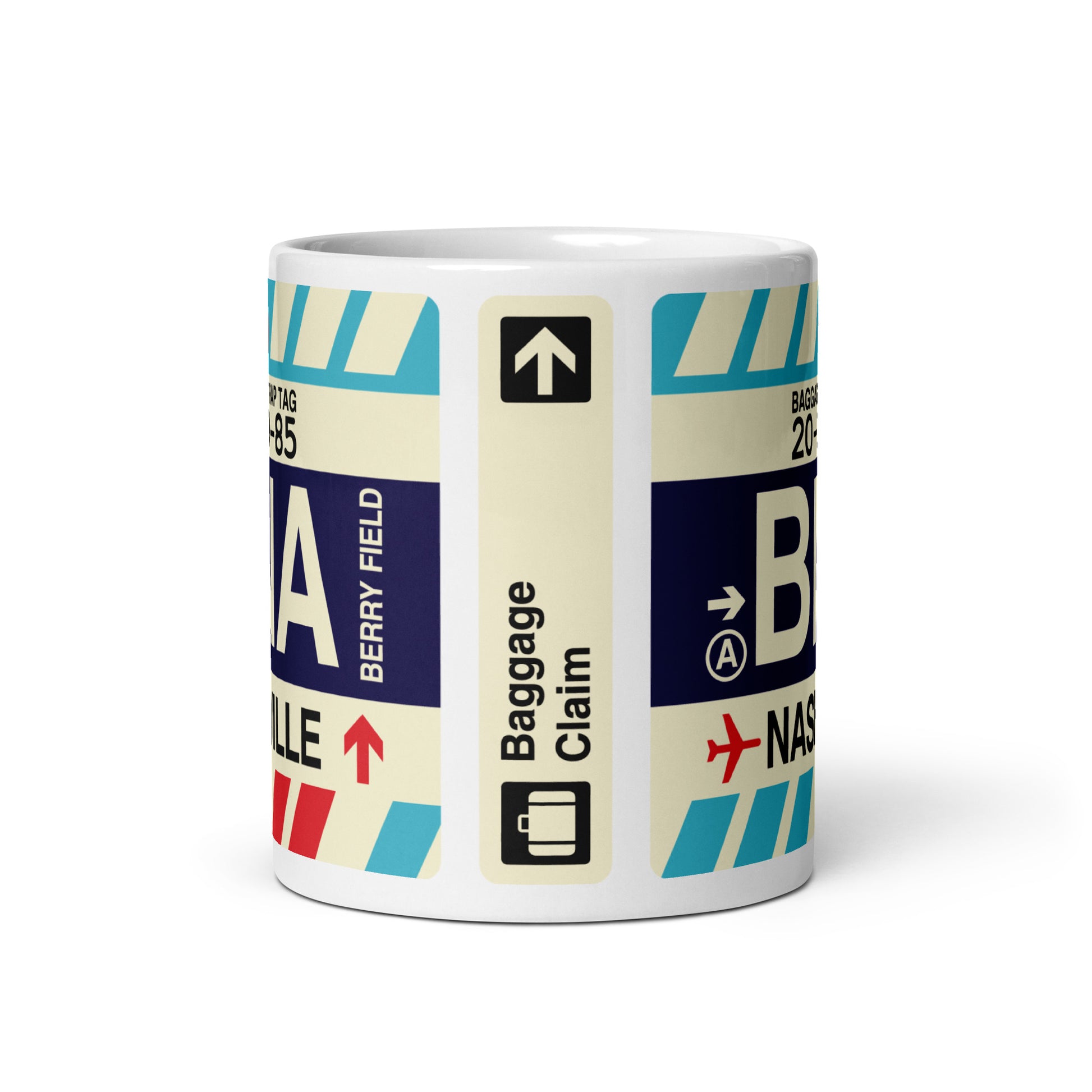 BNA Nashville Coffee Mug • Jet Age Baggage Tag Design • YHM Designs - Image 03
