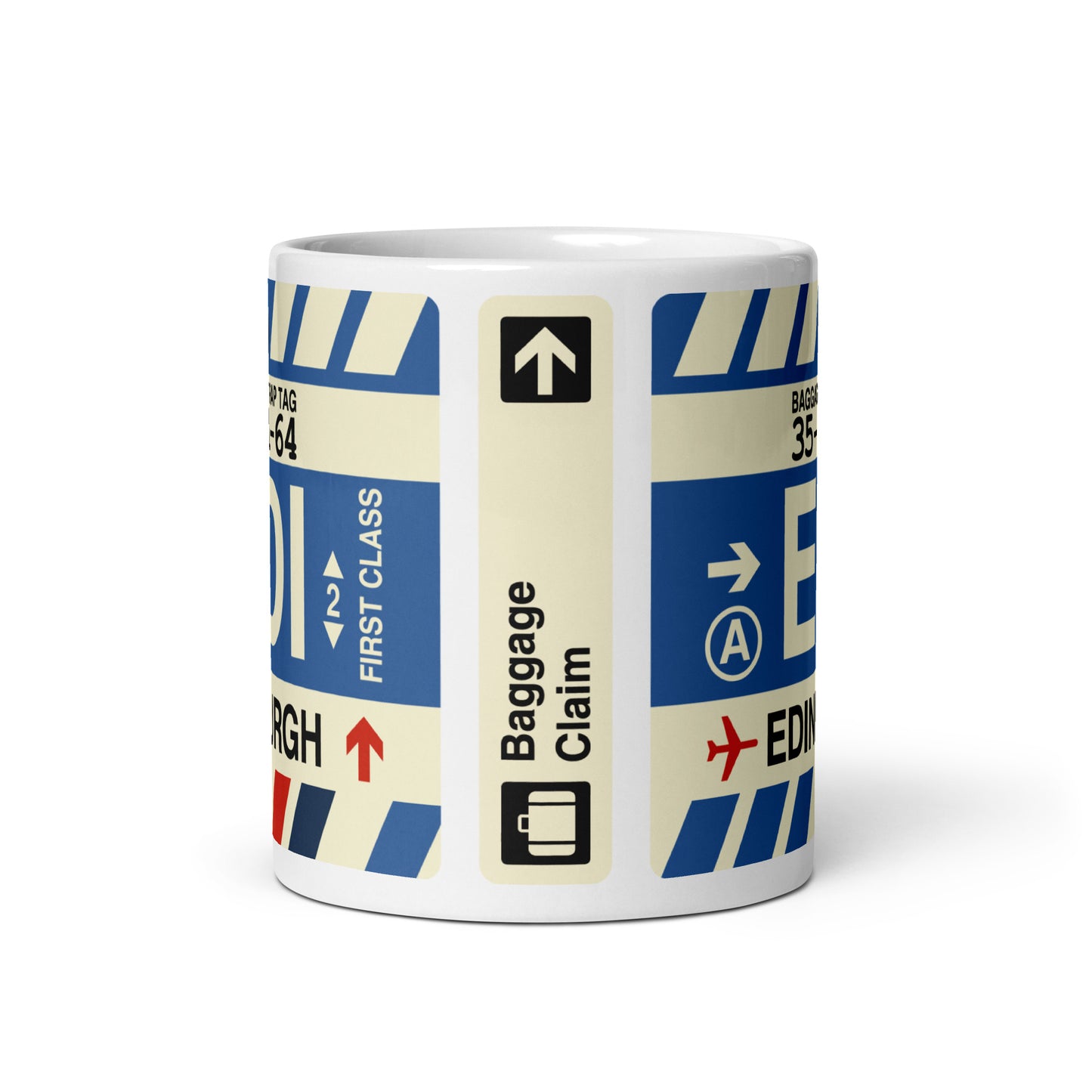 EDI Edinburgh Coffee Mug • Jet Age Baggage Tag Design • YHM Designs - Image 03