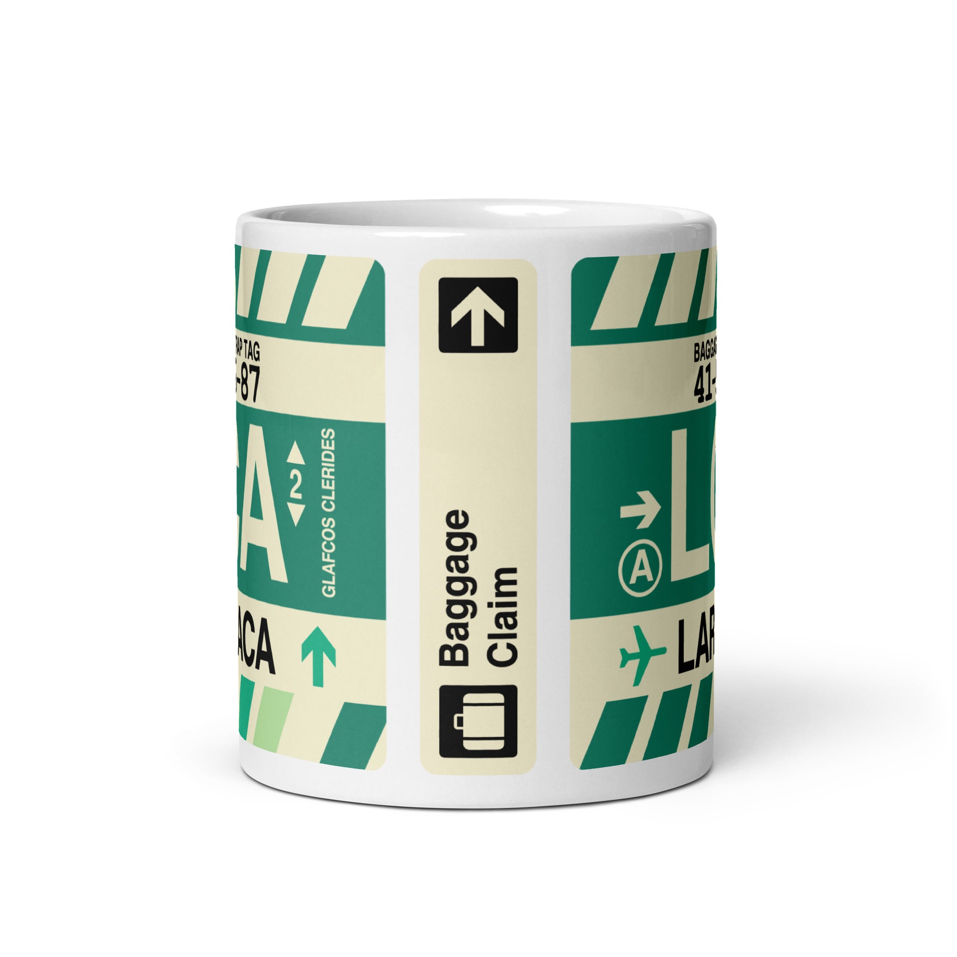LCA Larnaca Coffee Mug • Jet Age Baggage Tag Design • YHM Designs - Image 03