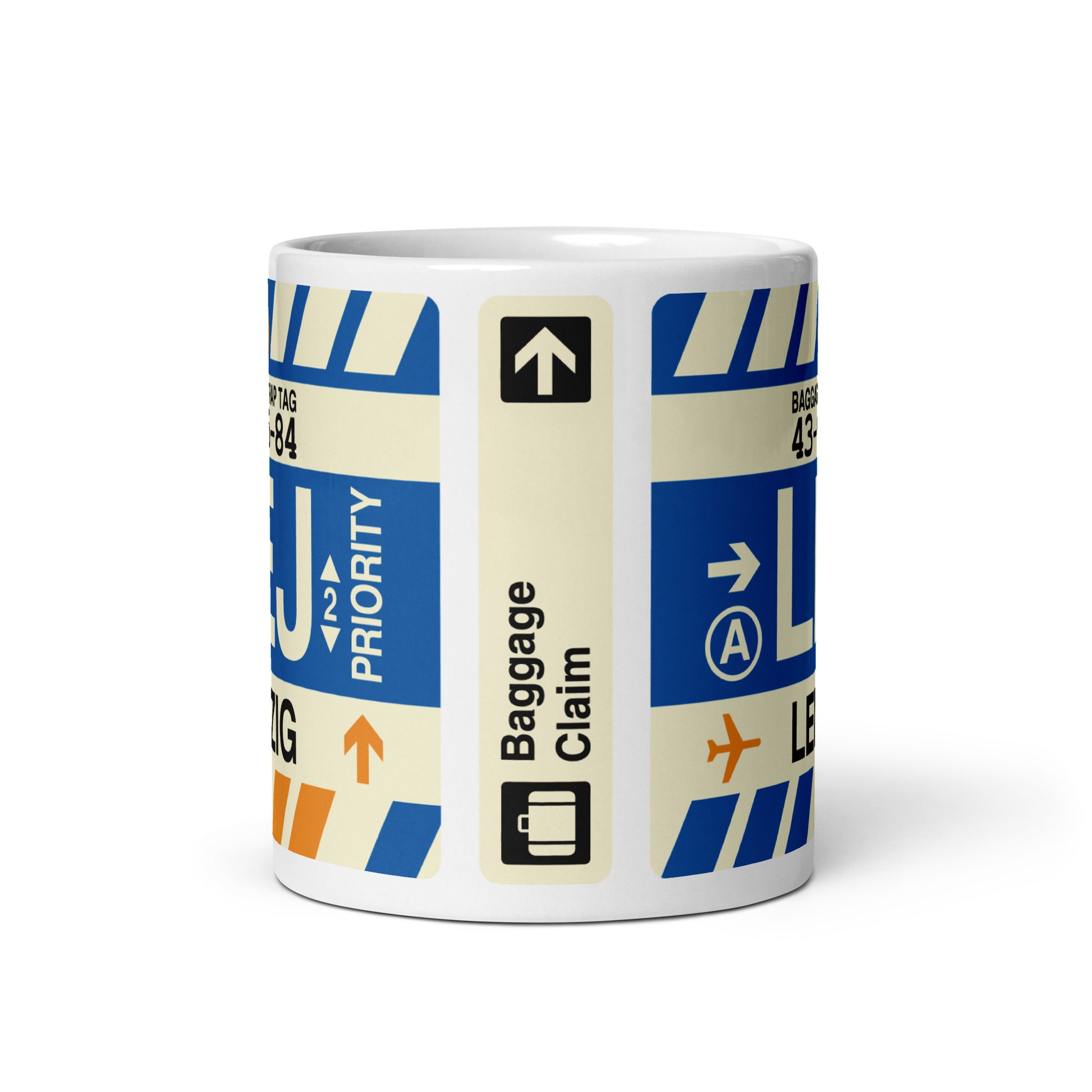 LEJ Leipzig Coffee Mug • Jet Age Baggage Tag Design • YHM Designs - Image 03