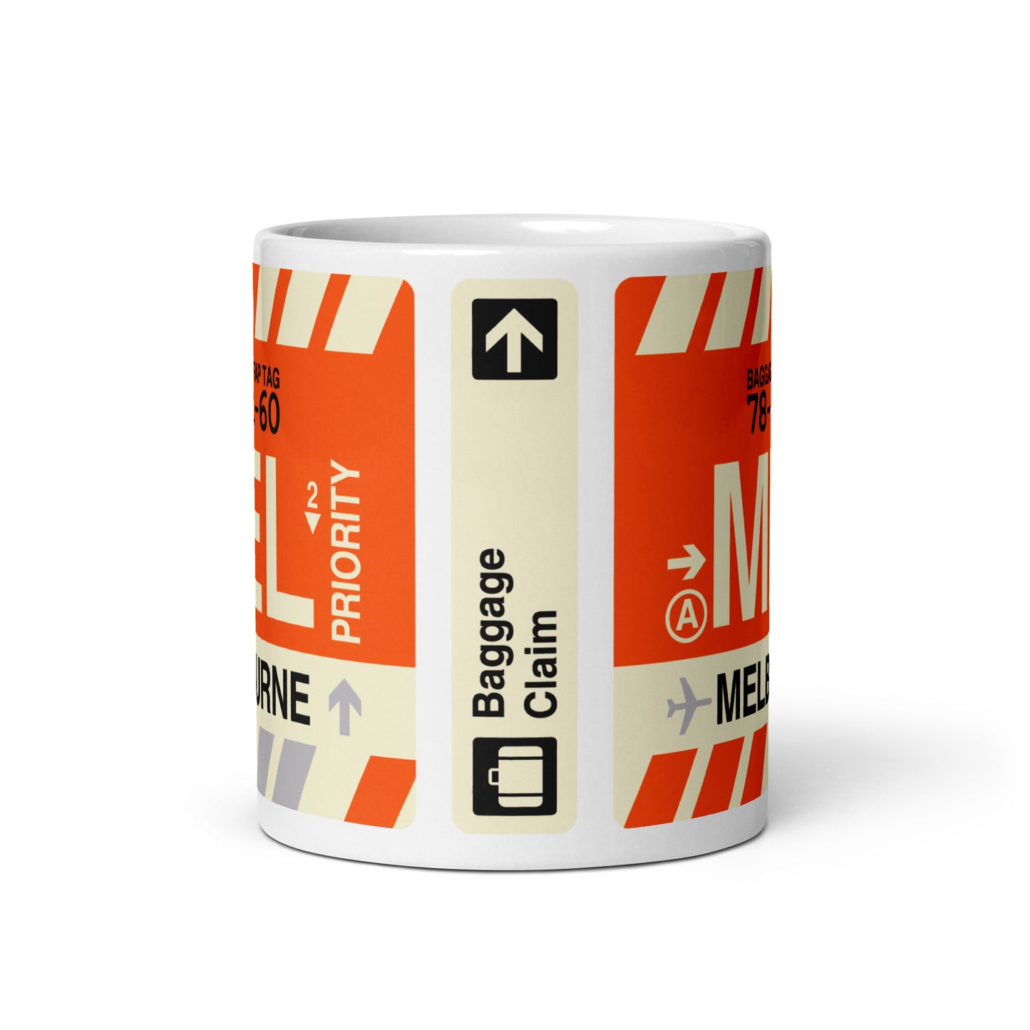 MEL Melbourne Coffee Mug • Jet Age Baggage Tag Design • YHM Designs - Image 03