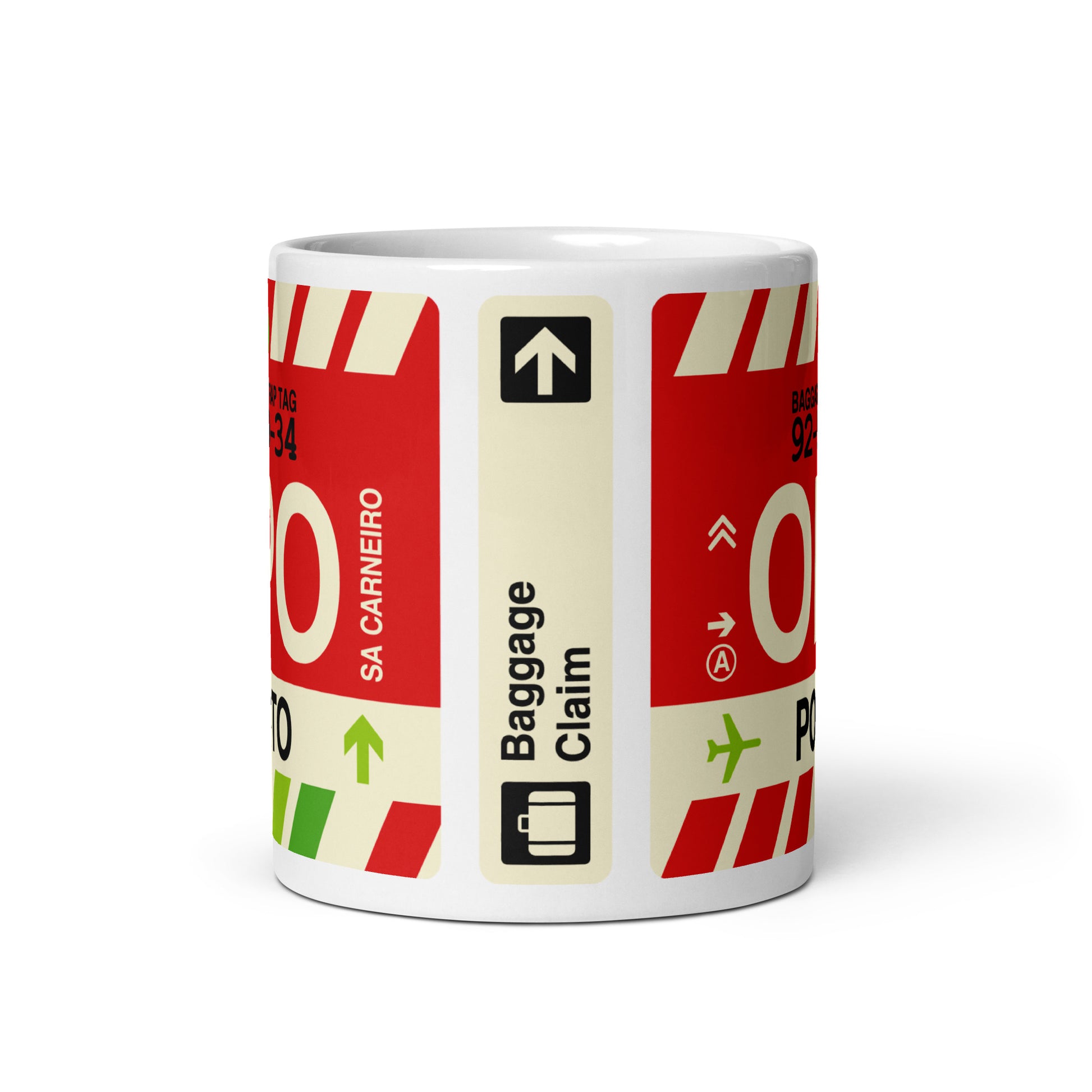 OPO Porto Coffee Mug • Jet Age Baggage Tag Design • YHM Designs - Image 03