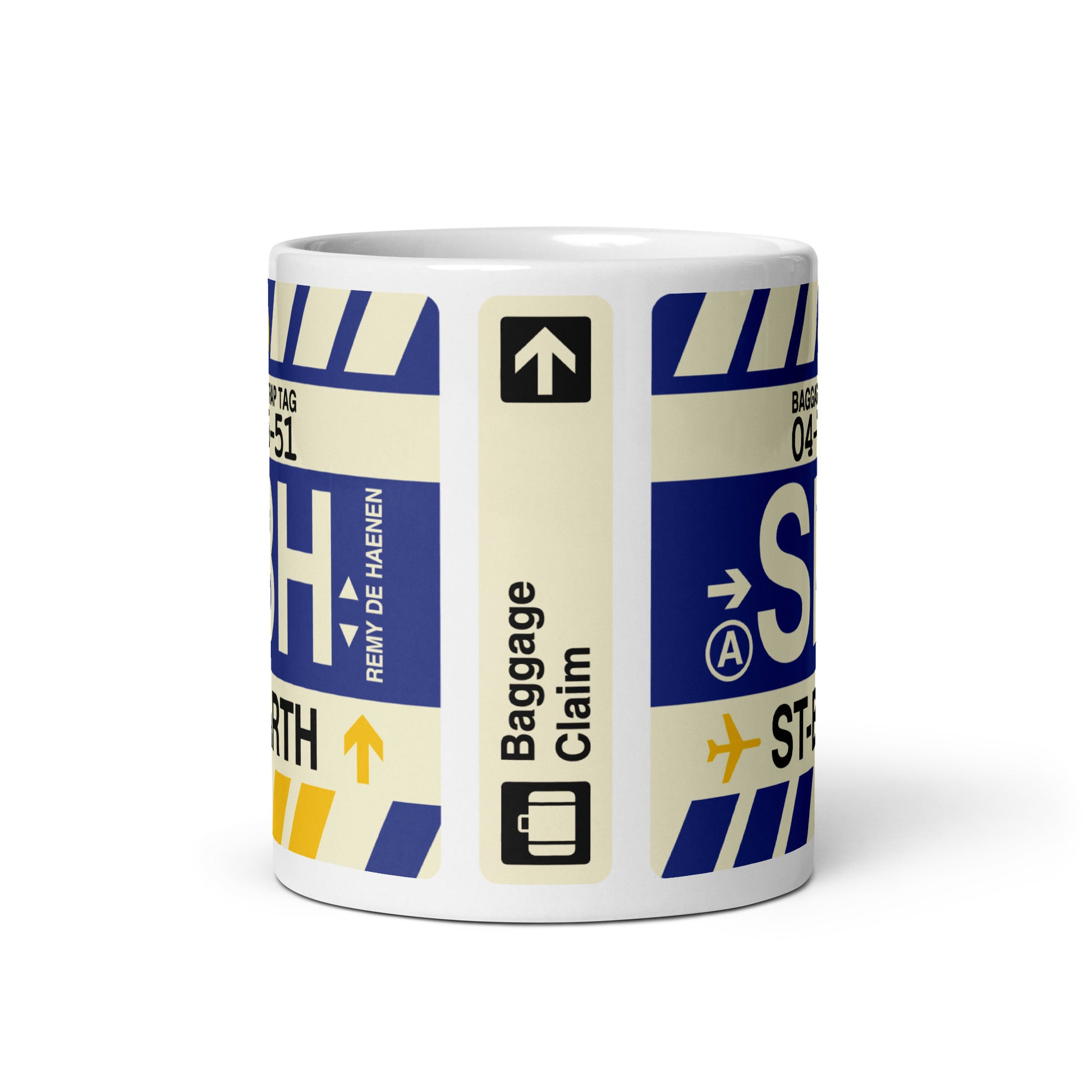 SBH Saint Barthélemy Coffee Mug • Jet Age Baggage Tag Design • YHM Designs - Image 03