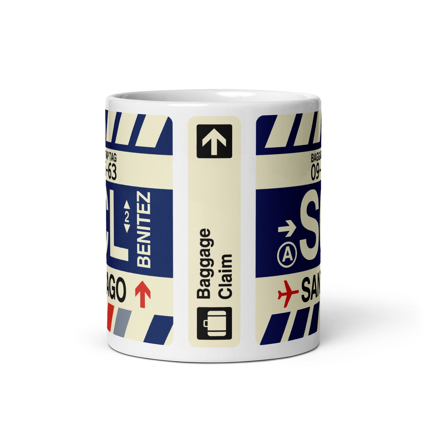 SCL Santiago Coffee Mug • Jet Age Baggage Tag Design • YHM Designs - Image 03