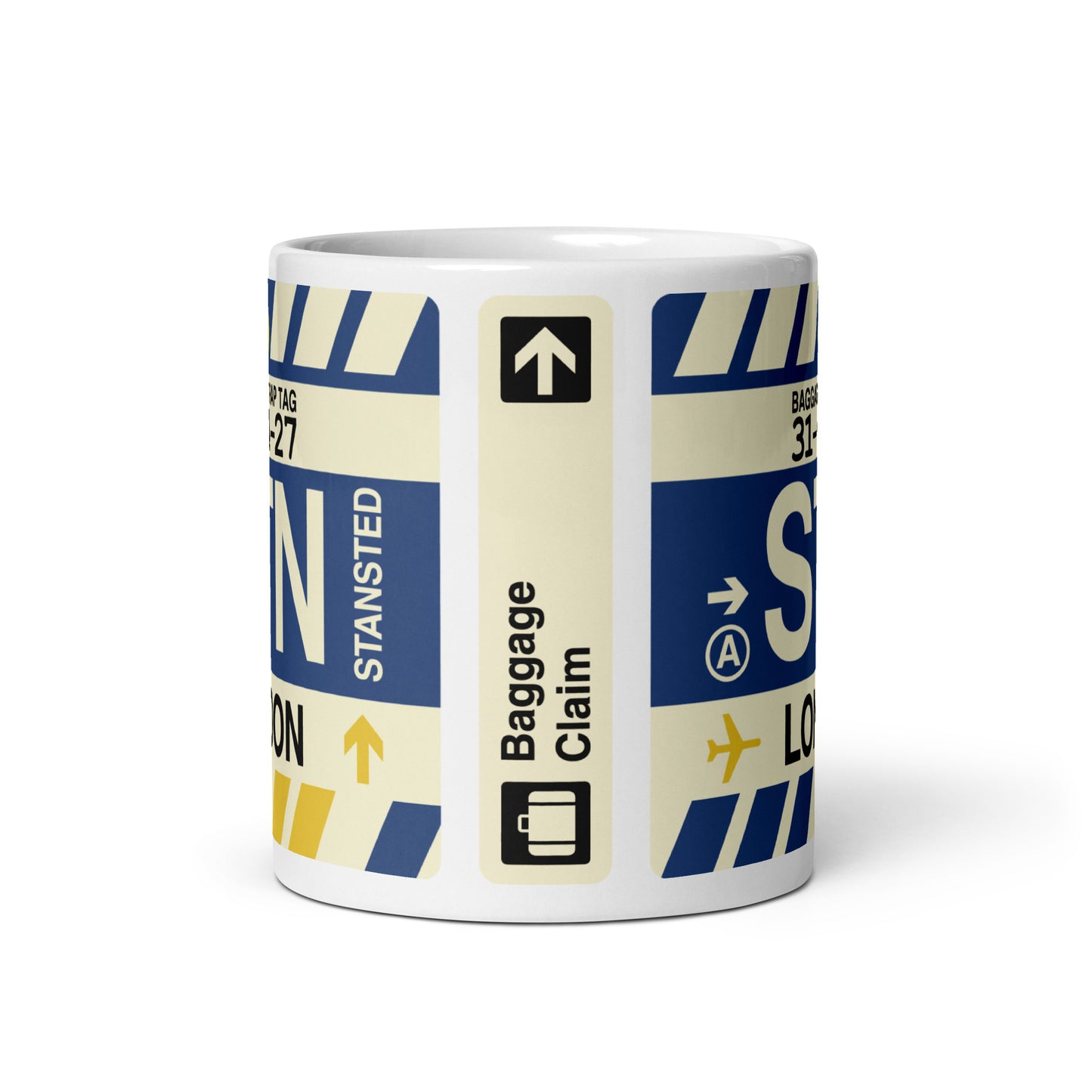 STN London Coffee Mug • Jet Age Baggage Tag Design • YHM Designs - Image 03