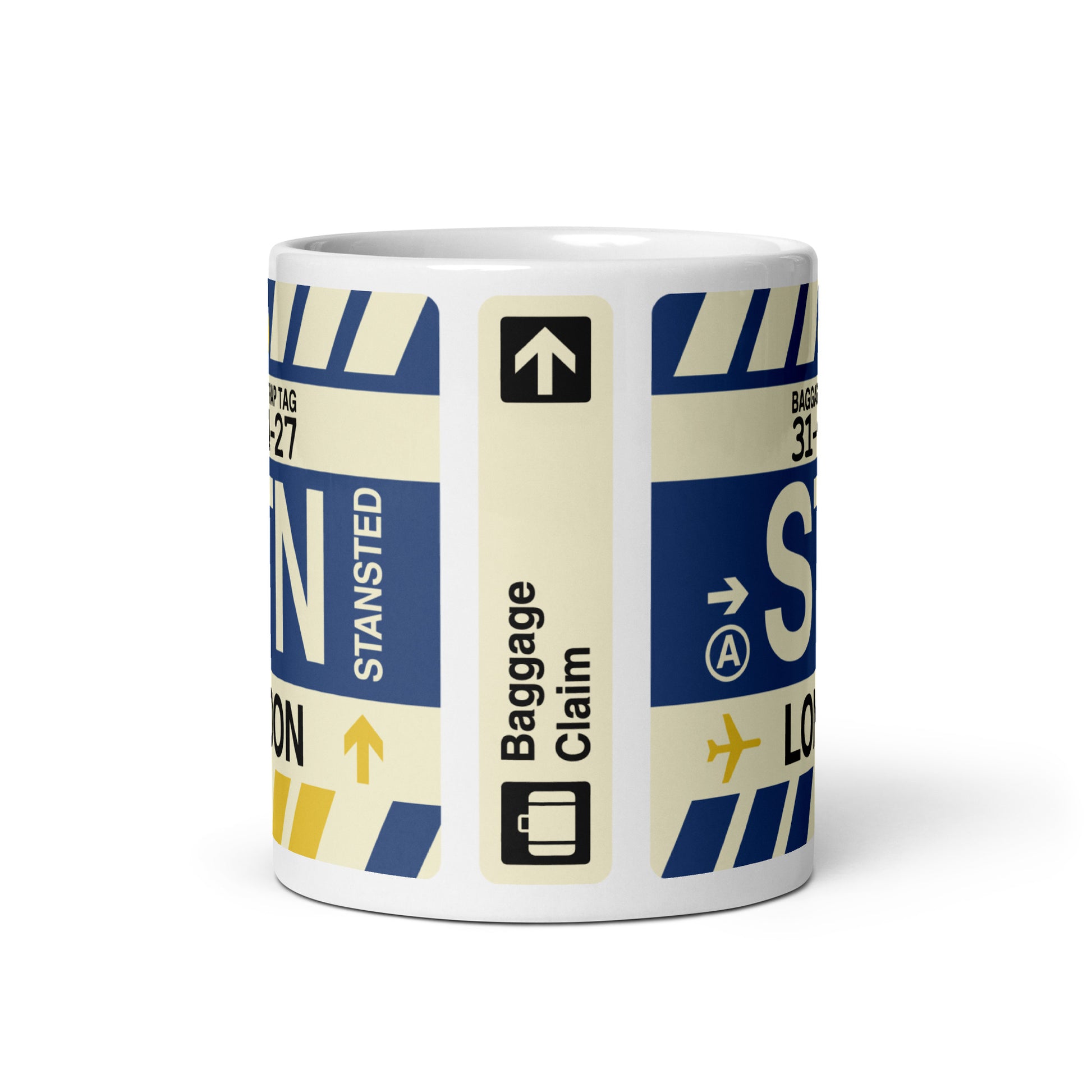 STN London Coffee Mug • Jet Age Baggage Tag Design • YHM Designs - Image 03