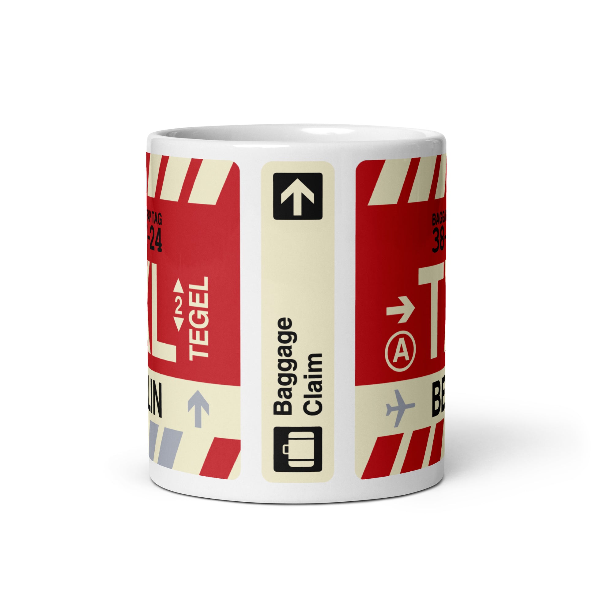 TXL Berlin Coffee Mug • Jet Age Baggage Tag Design • YHM Designs - Image 03