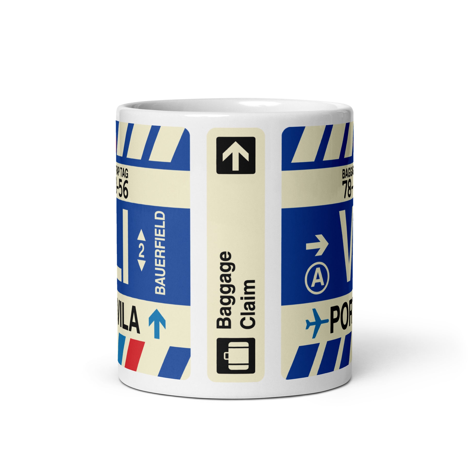 VLI Port Vila Coffee Mug • Jet Age Baggage Tag Design • YHM Designs - Image 03