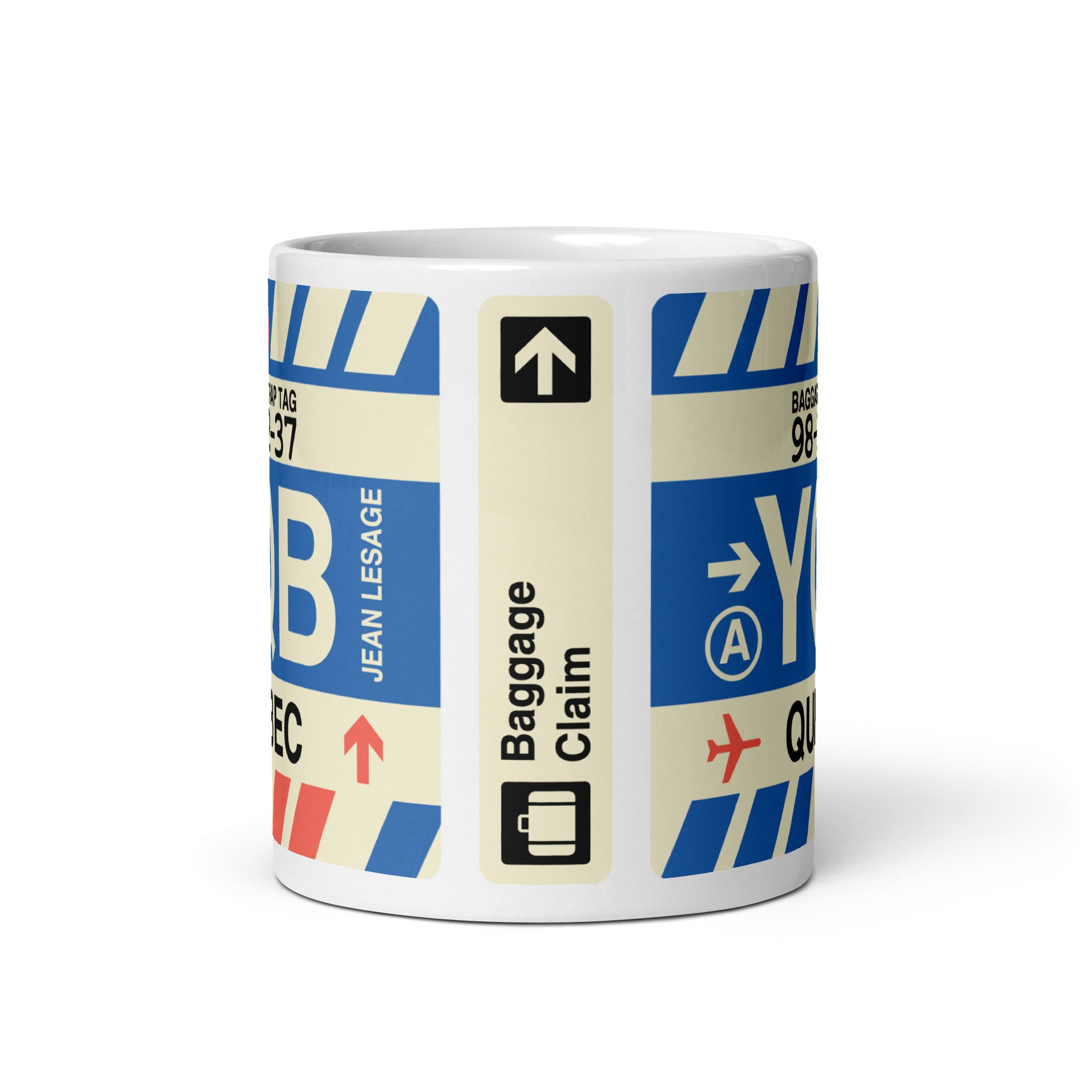 YQB Quebec City Coffee Mug • Jet Age Baggage Tag Design • YHM Designs - Image 03