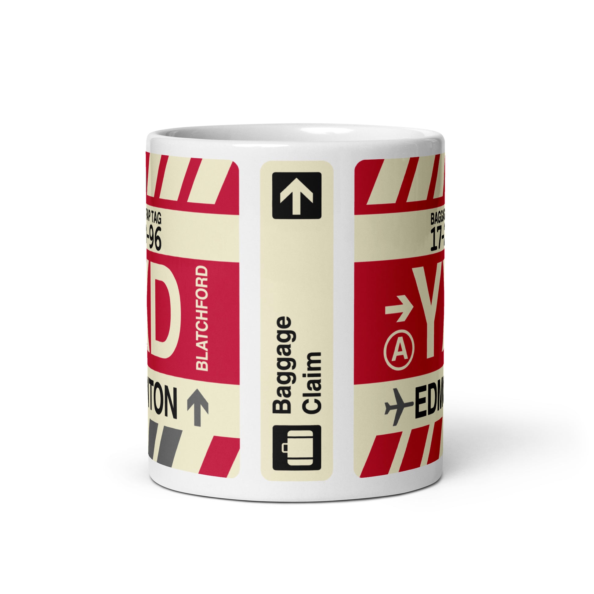 YXD Edmonton Coffee Mug • Jet Age Baggage Tag Design • YHM Designs - Image 03