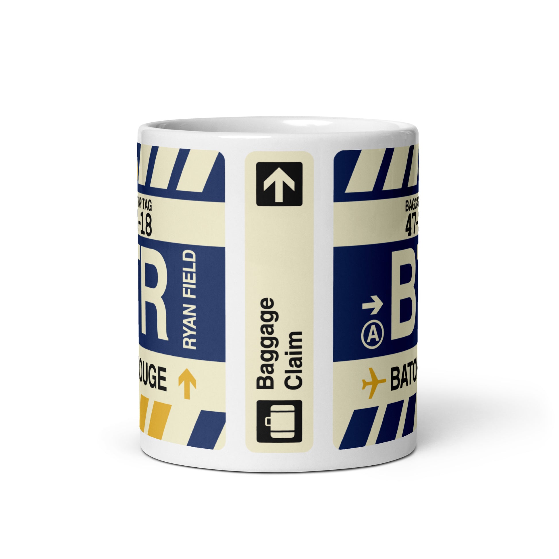 BTR Baton Rouge Coffee Mug • Jet Age Baggage Tag Design • YHM Designs - Image 03