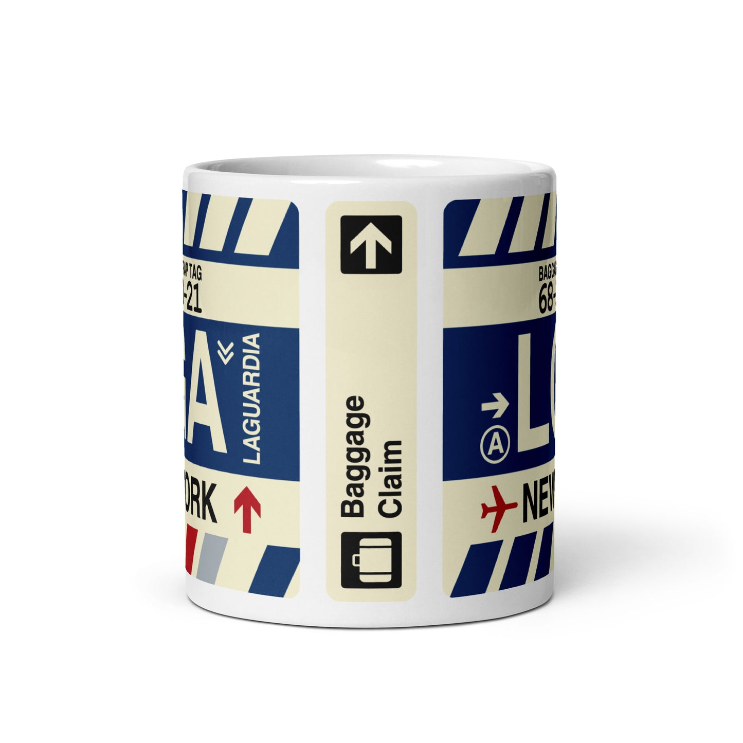 LGA New York City Coffee Mug • Jet Age Baggage Tag Design • YHM Designs - Image 03