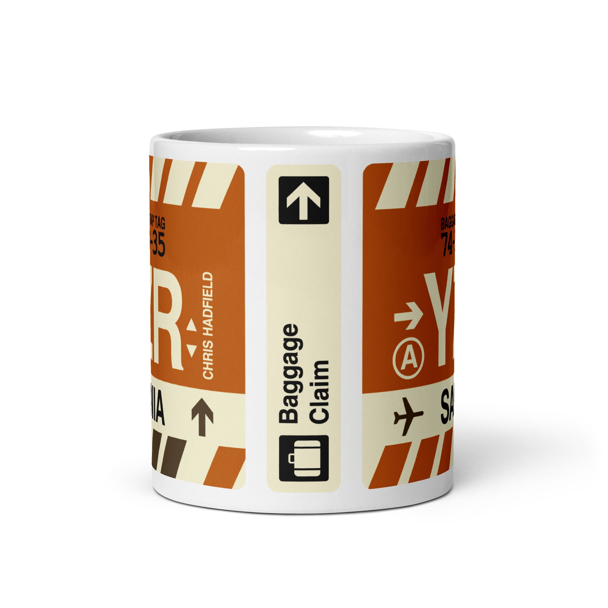 YZR Sarnia Coffee Mug • Jet Age Baggage Tag Design • YHM Designs - Image 03