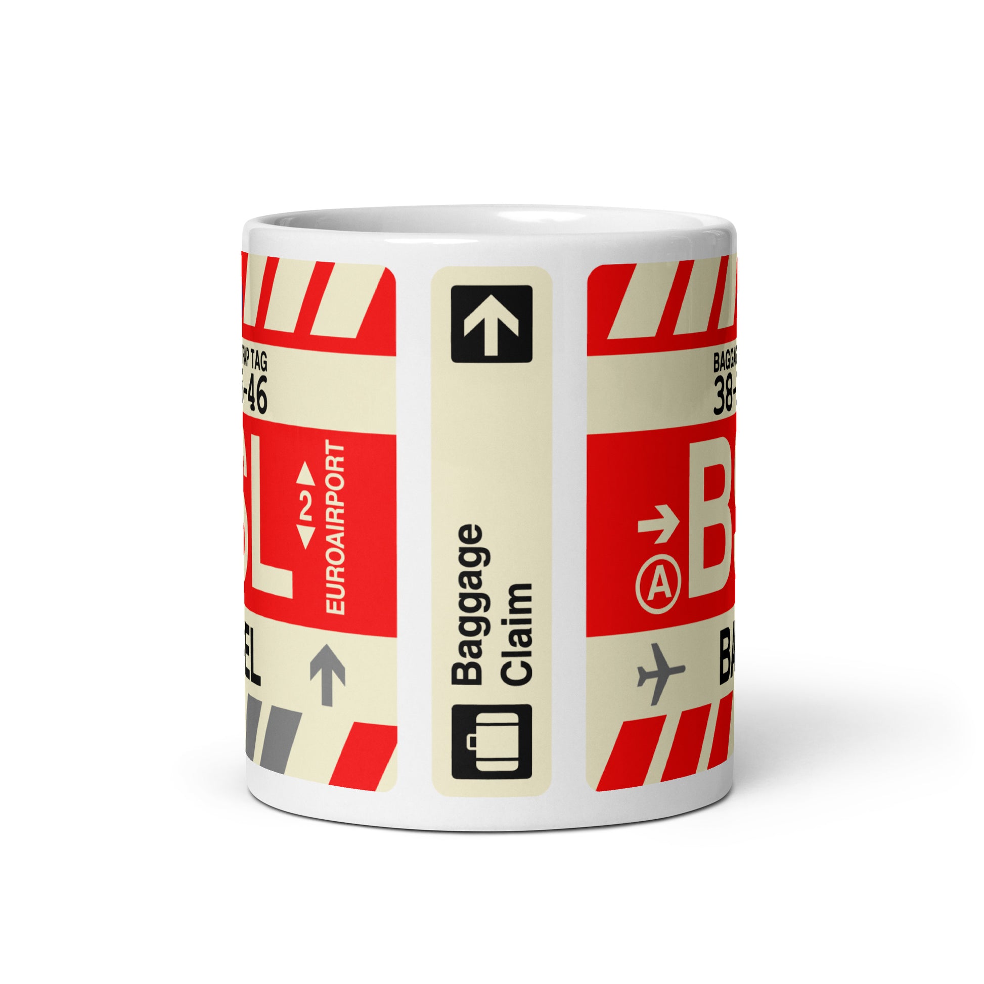 BSL Basel Coffee Mug • Jet Age Baggage Tag Design • YHM Designs - Image 03