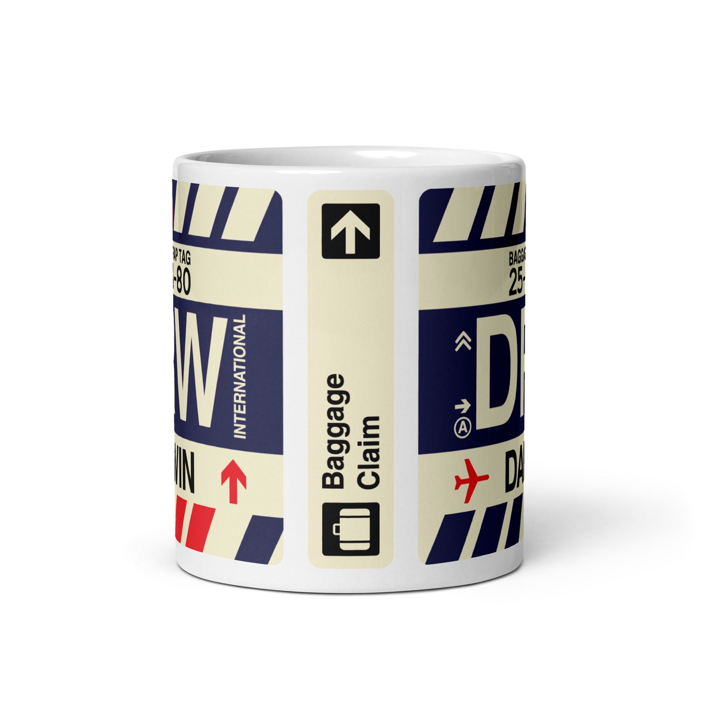 DRW Darwin Coffee Mug • Jet Age Baggage Tag Design • YHM Designs - Image 03