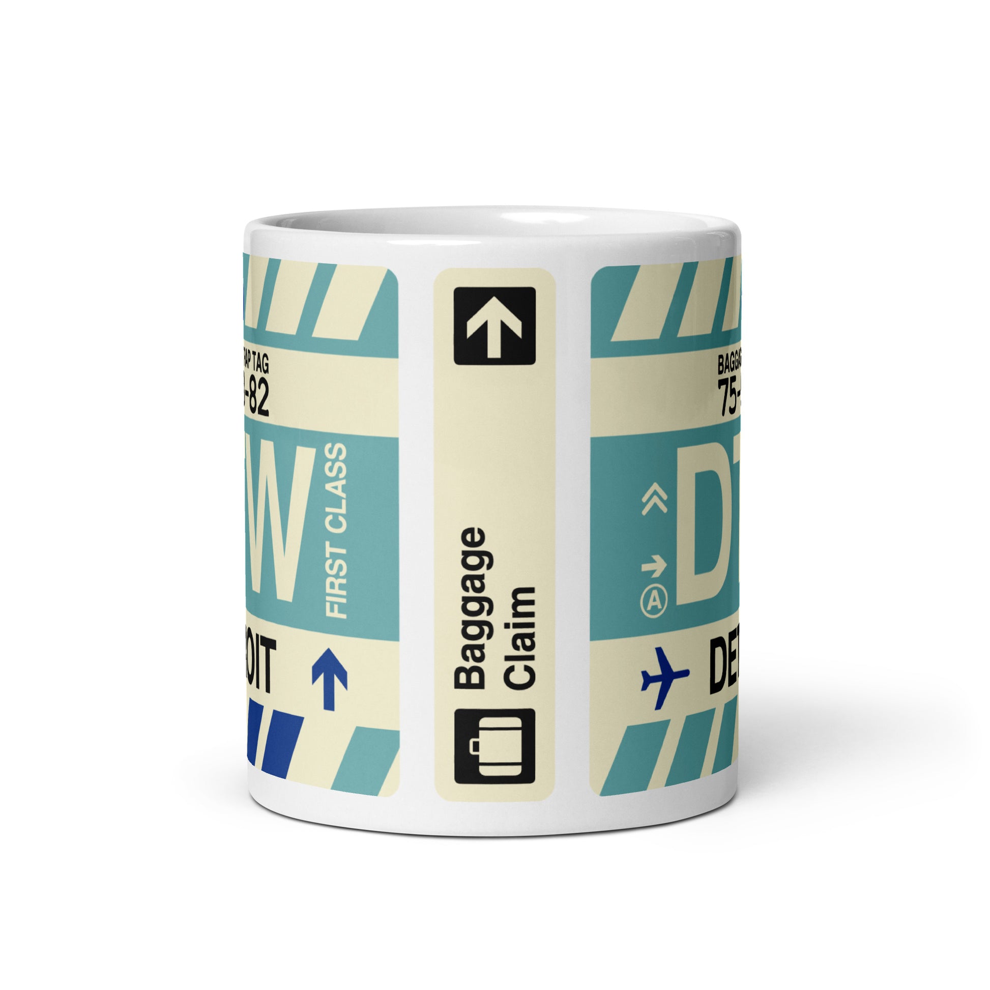 DTW Detroit Coffee Mug • Jet Age Baggage Tag Design • YHM Designs - Image 03