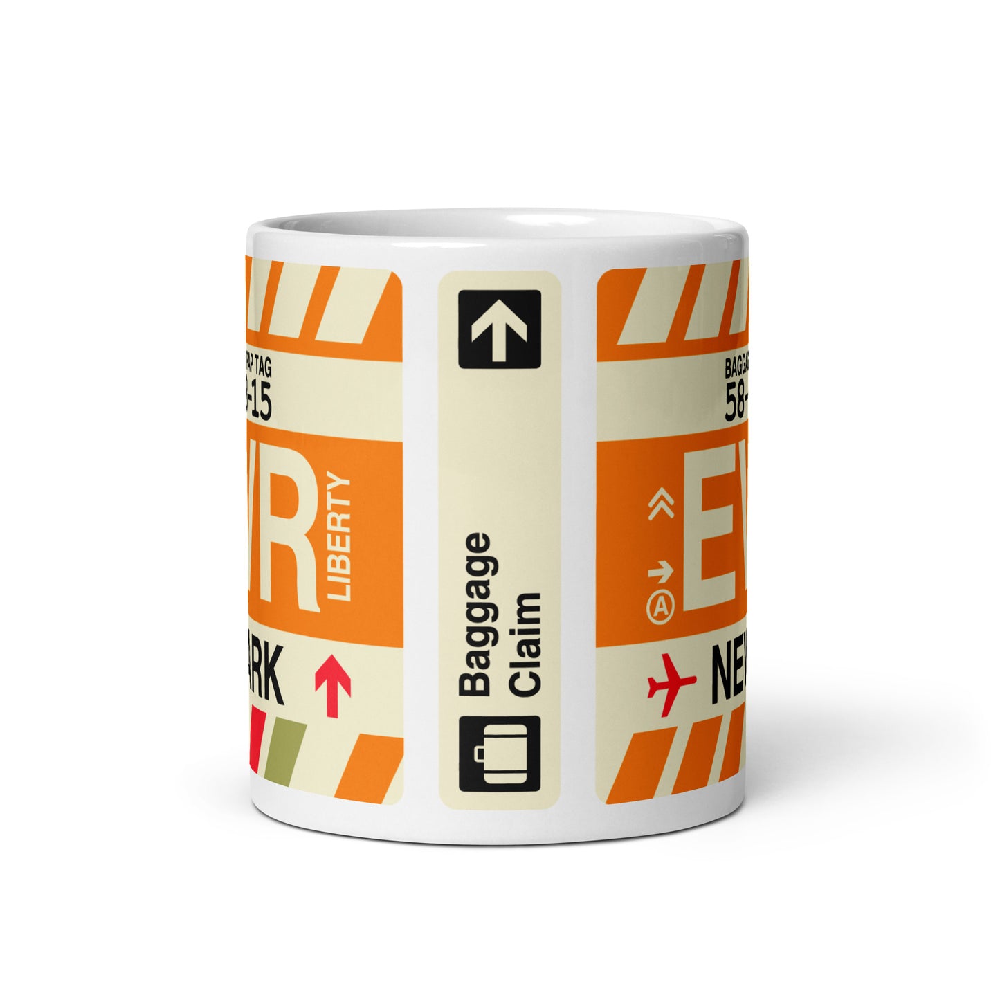 EWR Newark Coffee Mug • Jet Age Baggage Tag Design • YHM Designs - Image 03