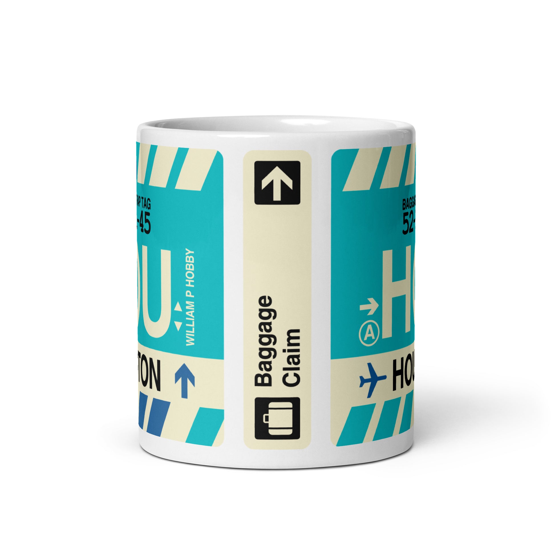 HOU Houston Coffee Mug • Jet Age Baggage Tag Design • YHM Designs - Image 03