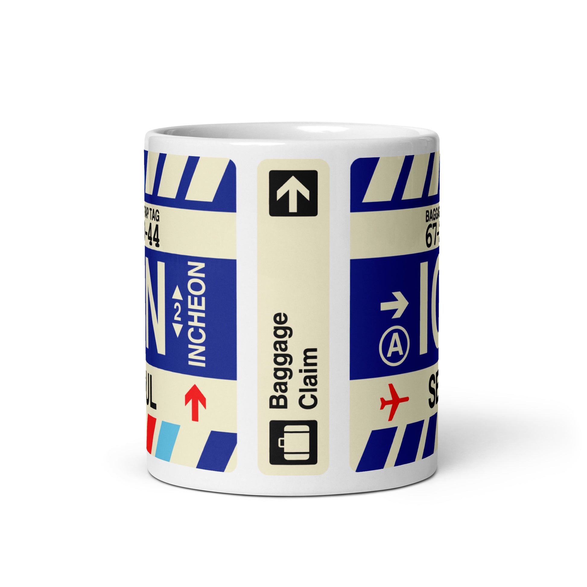 ICN Seoul Coffee Mug • Jet Age Baggage Tag Design • YHM Designs - Image 03