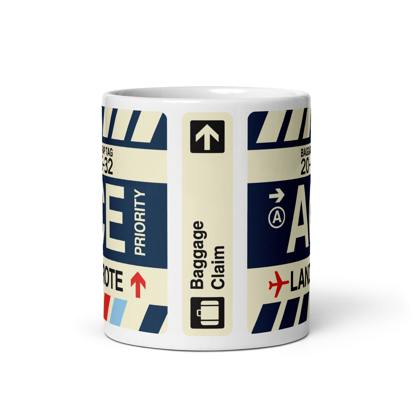 ACE Lanzarote Coffee Mug • Jet Age Baggage Tag Design • YHM Designs - Image 03