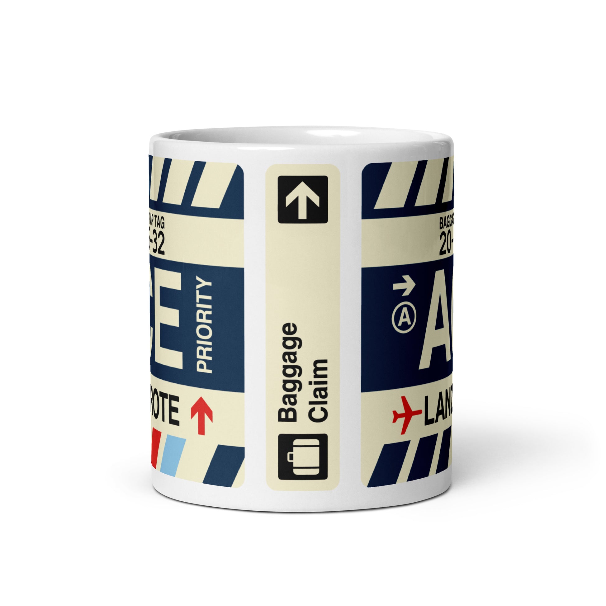 ACE Lanzarote Coffee Mug • Jet Age Baggage Tag Design • YHM Designs - Image 03