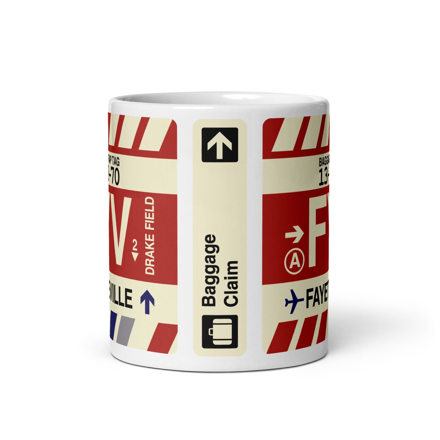 FYV Fayetteville Coffee Mug • Jet Age Baggage Tag Design • YHM Designs - Image 03