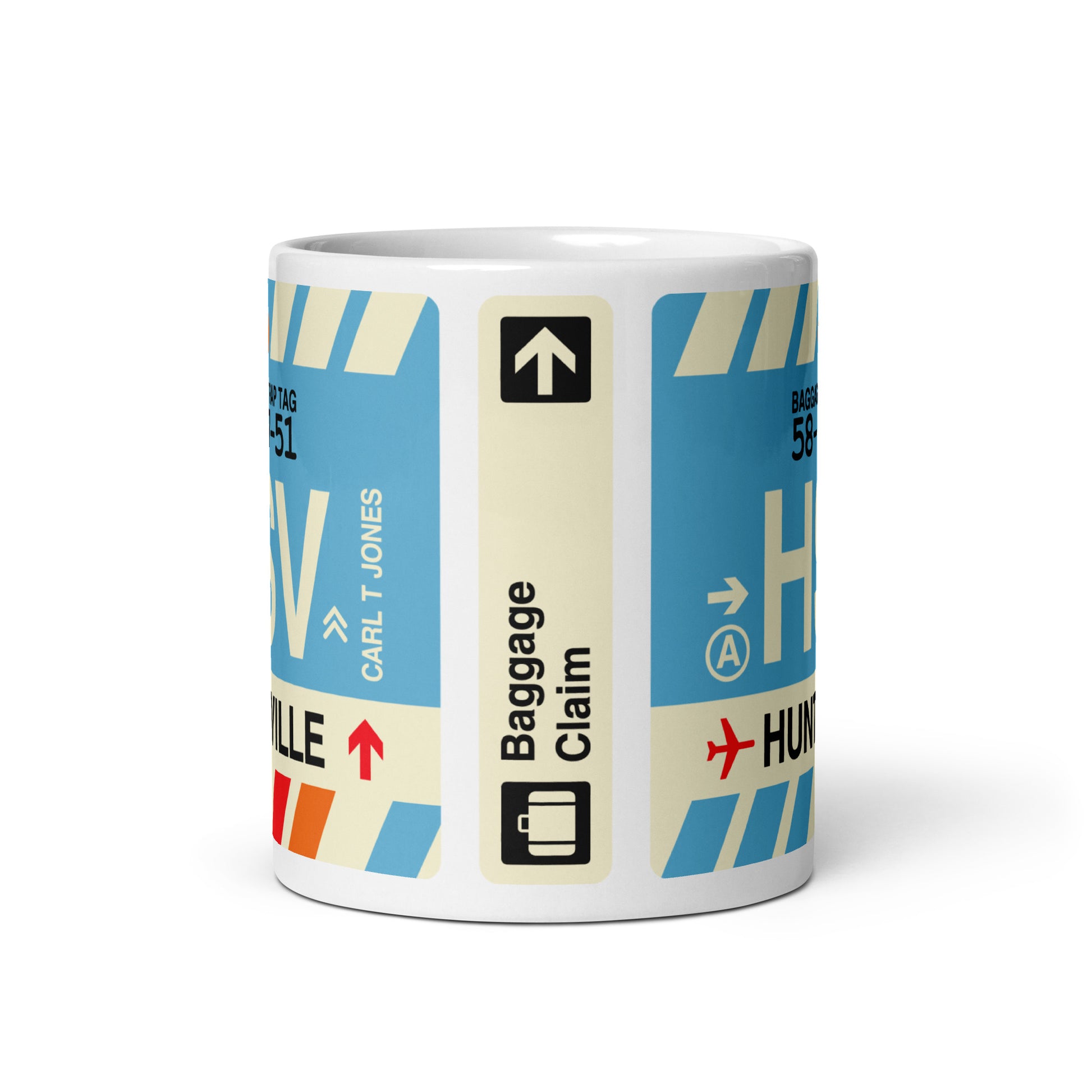 HSV Huntsville Coffee Mug • Jet Age Baggage Tag Design • YHM Designs - Image 03