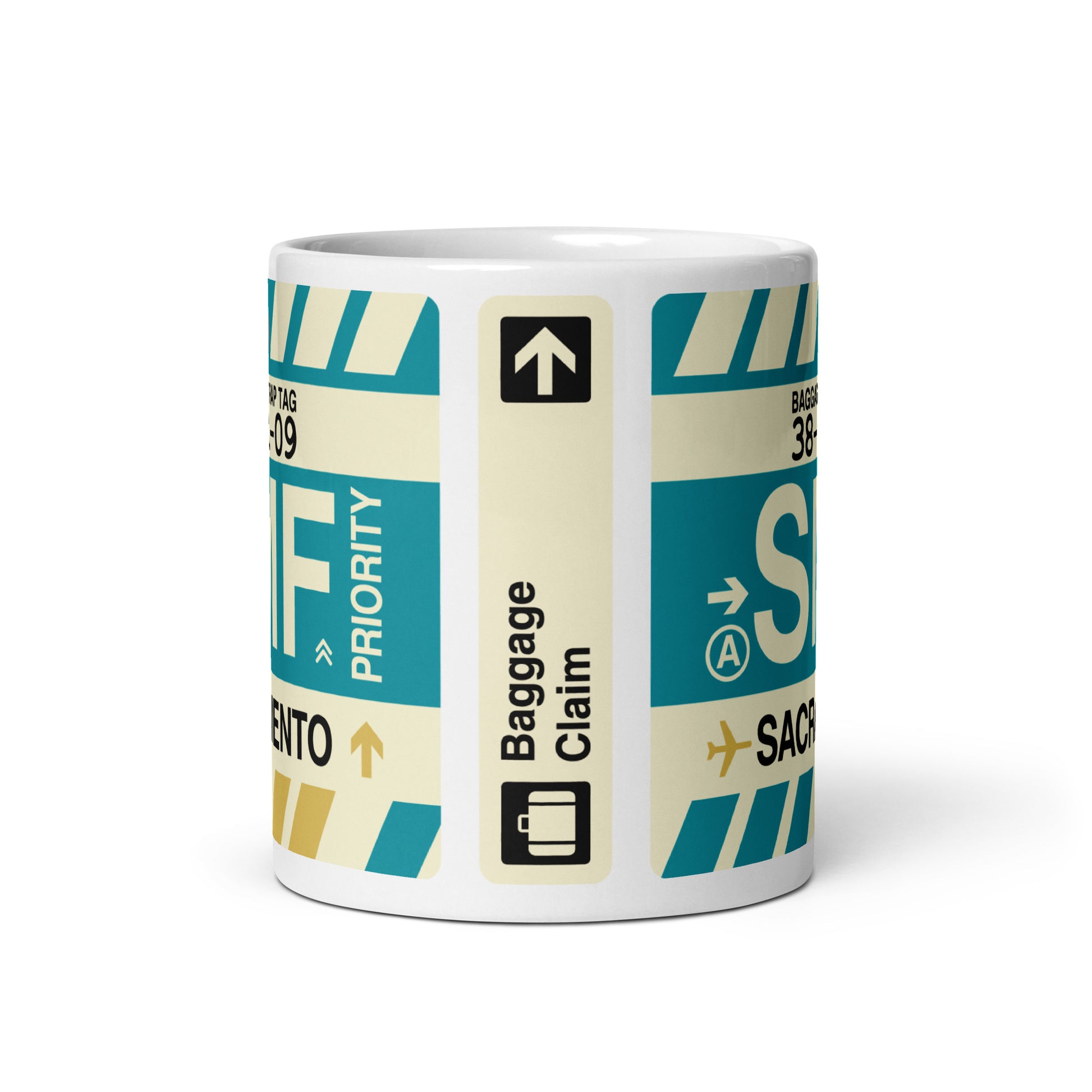 SMF Sacramento Coffee Mug • Jet Age Baggage Tag Design • YHM Designs - Image 03