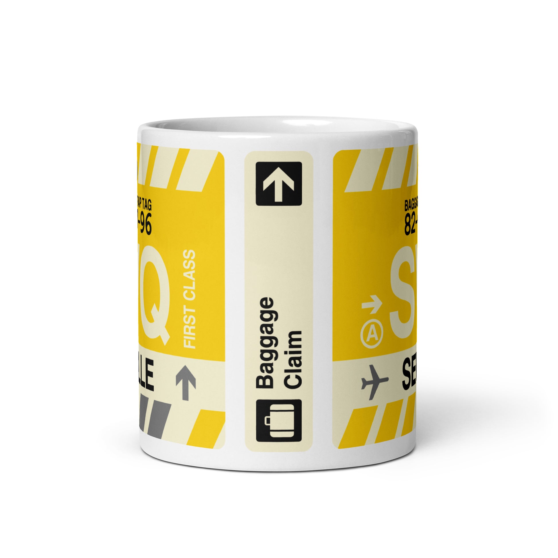SVQ Seville Coffee Mug • Jet Age Baggage Tag Design • YHM Designs - Image 03