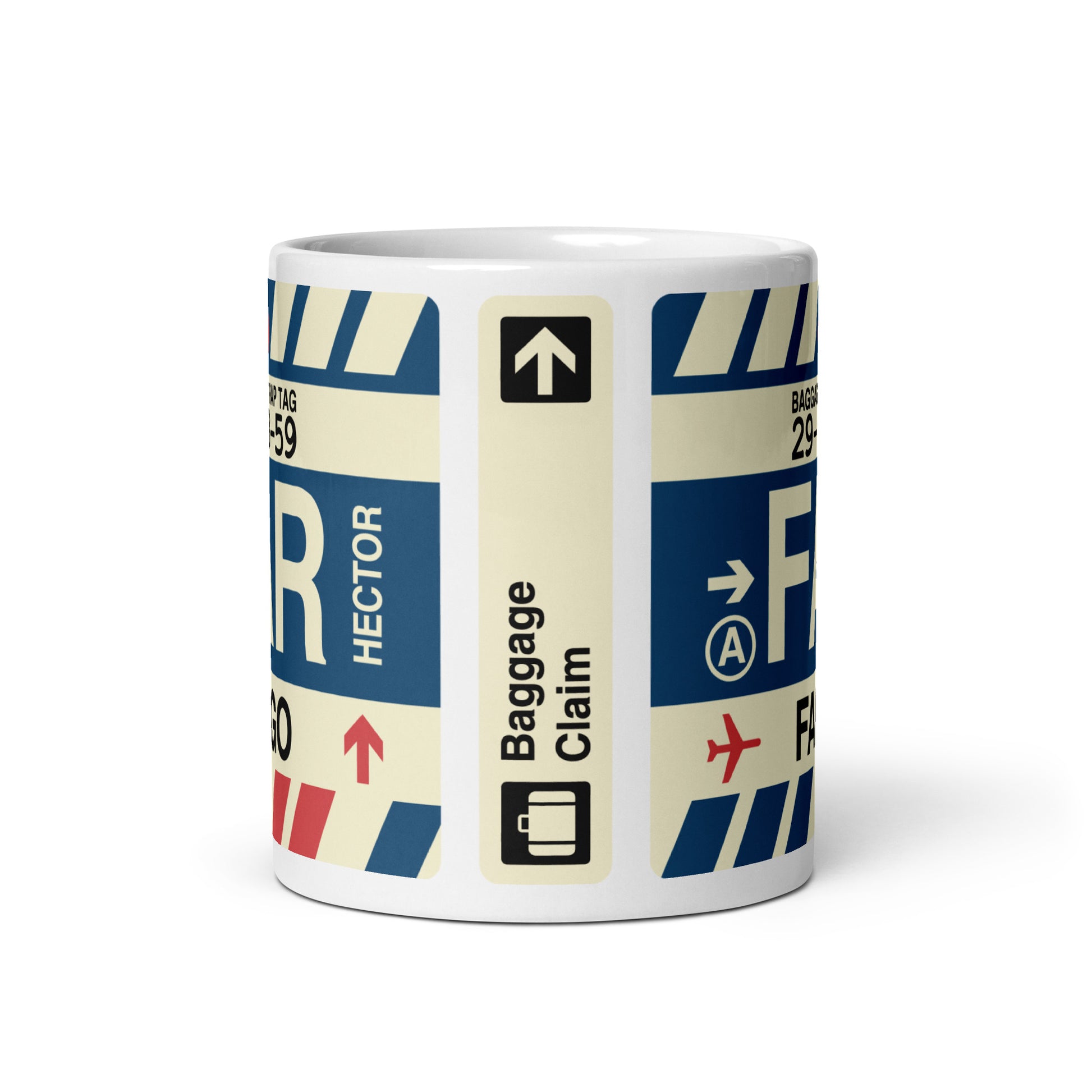 FAR Fargo Coffee Mug • Jet Age Baggage Tag Design • YHM Designs - Image 03
