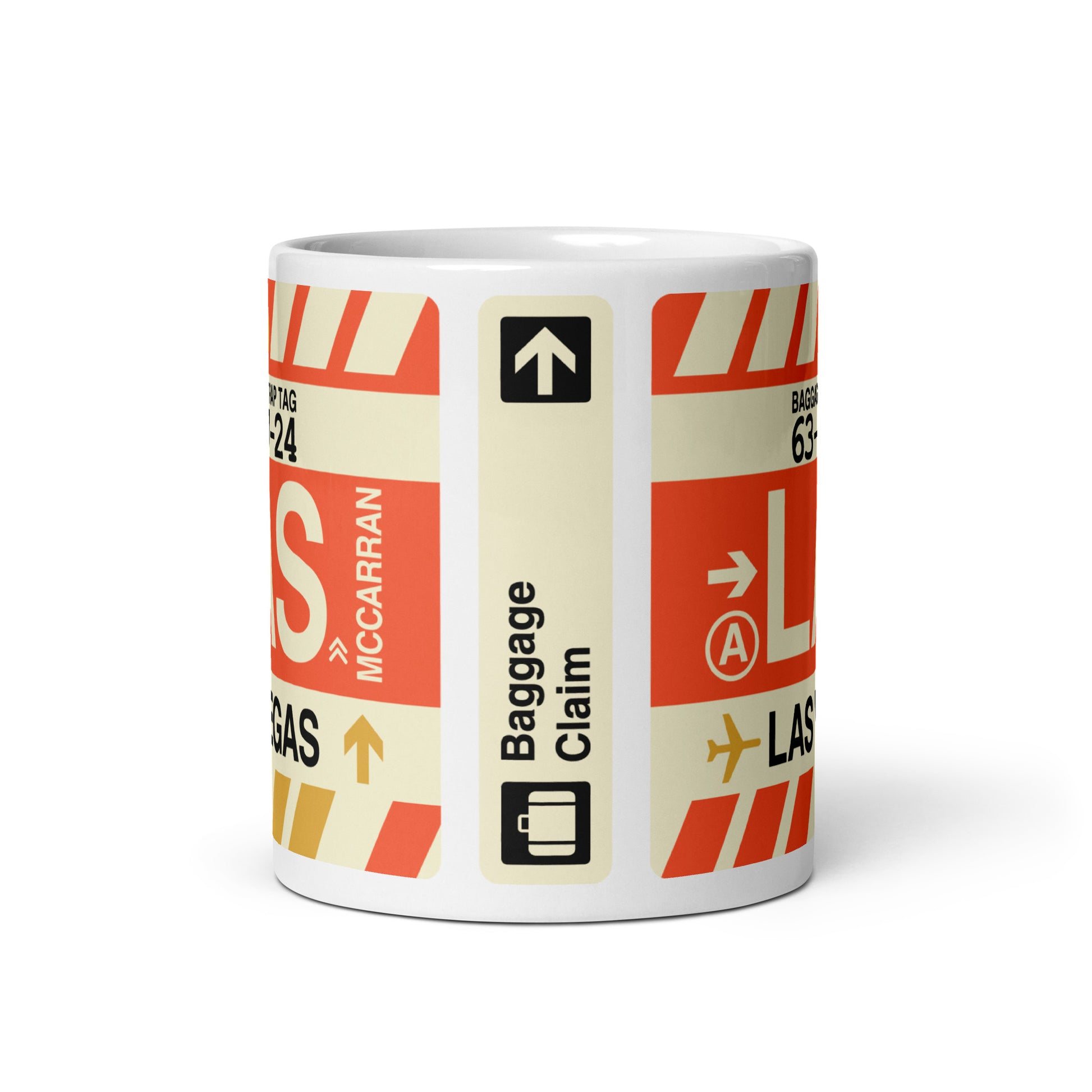 LAS Las Vegas Coffee Mug • Jet Age Baggage Tag Design • YHM Designs - Image 03
