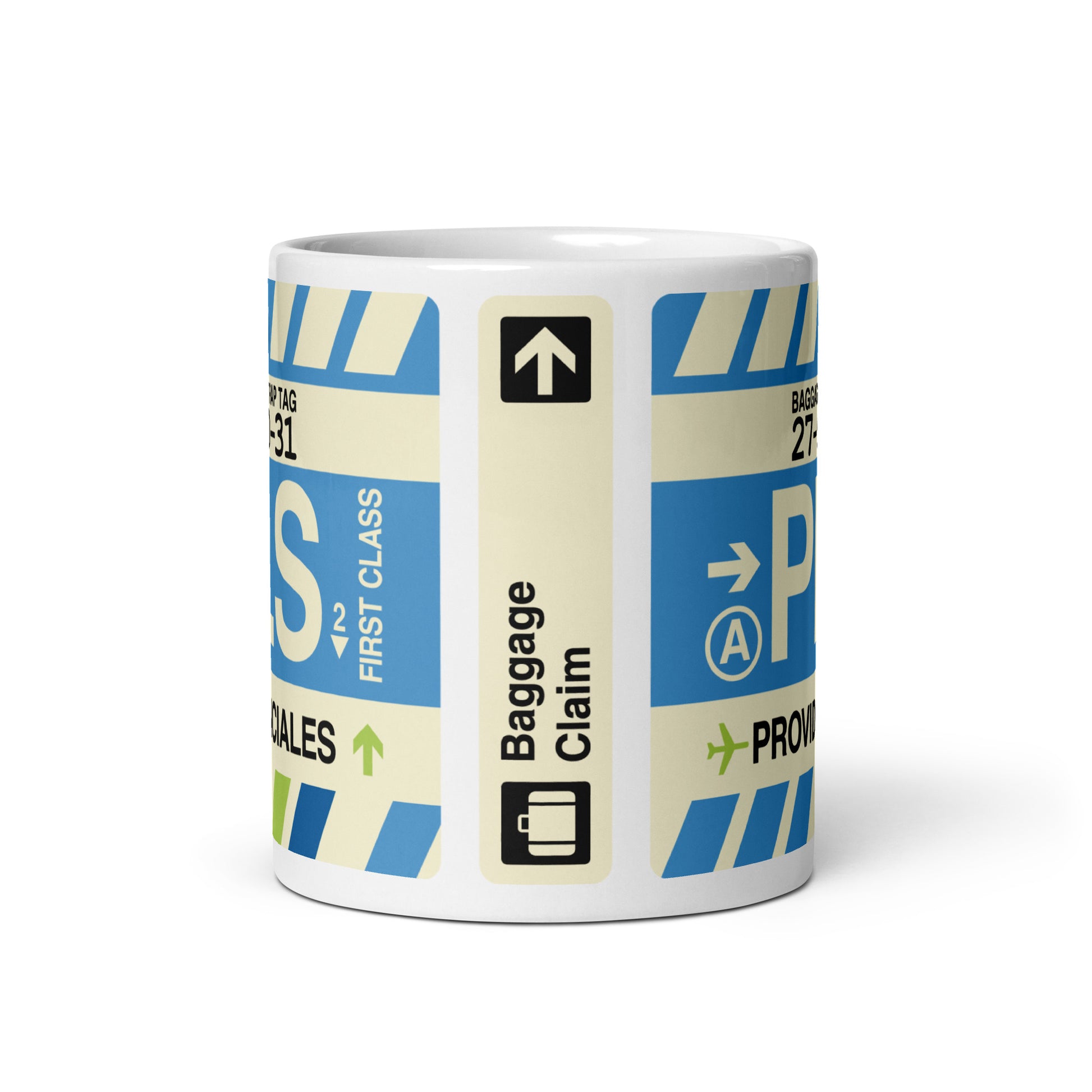 PLS Providenciales Coffee Mug • Jet Age Baggage Tag Design • YHM Designs - Image 03