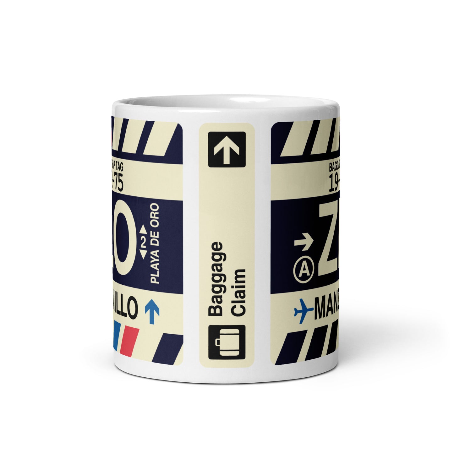 ZLO Manzanillo Coffee Mug • Jet Age Baggage Tag Design • YHM Designs - Image 02