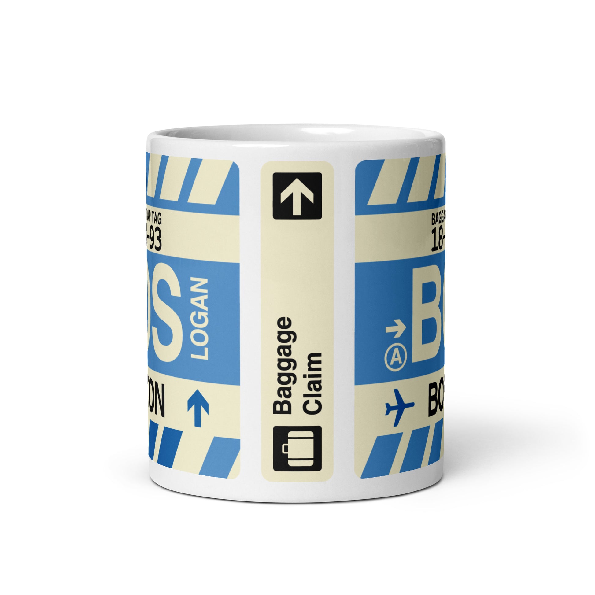 BOS Boston Coffee Mug • Jet Age Baggage Tag Design • YHM Designs - Image 03