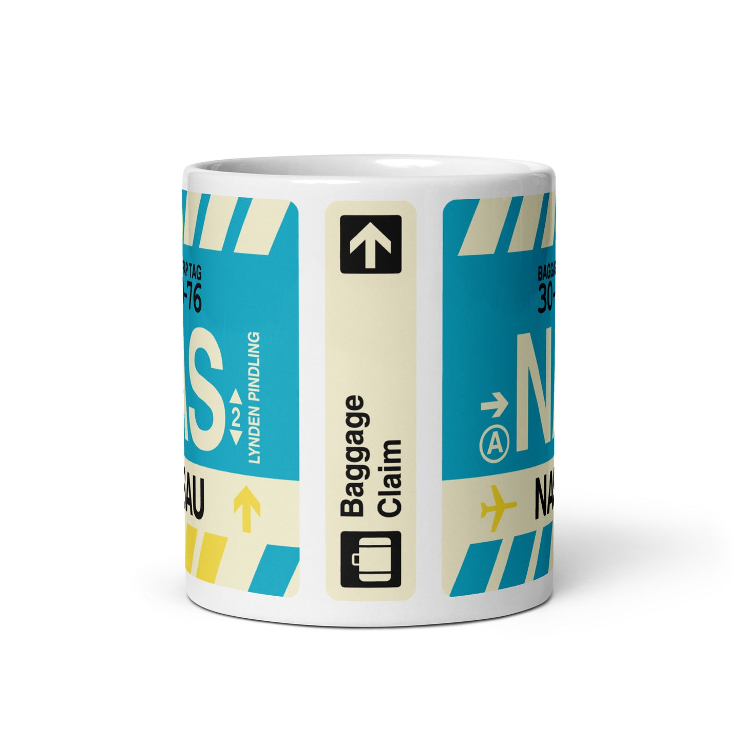 NAS Nassau Coffee Mug • Jet Age Baggage Tag Design • YHM Designs - Image 03
