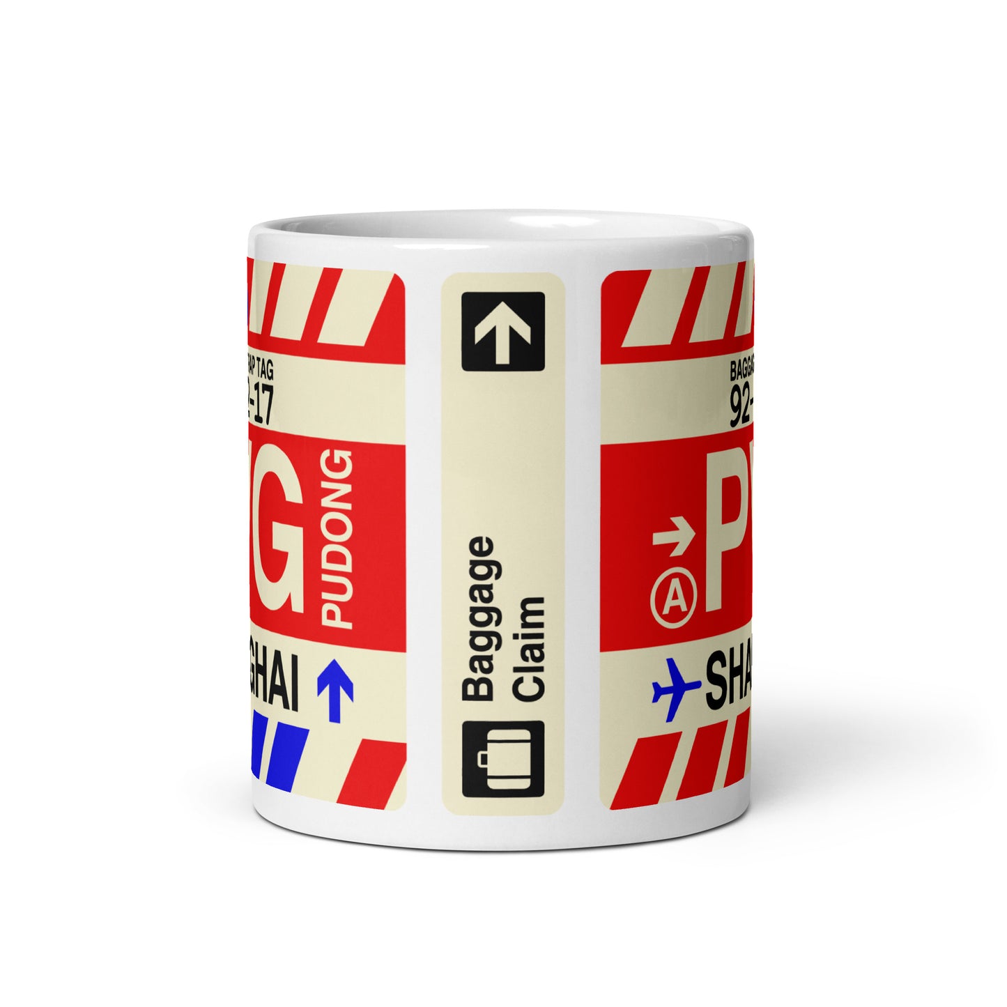 PVG Shanghai Coffee Mug • Jet Age Baggage Tag Design • YHM Designs - Image 03