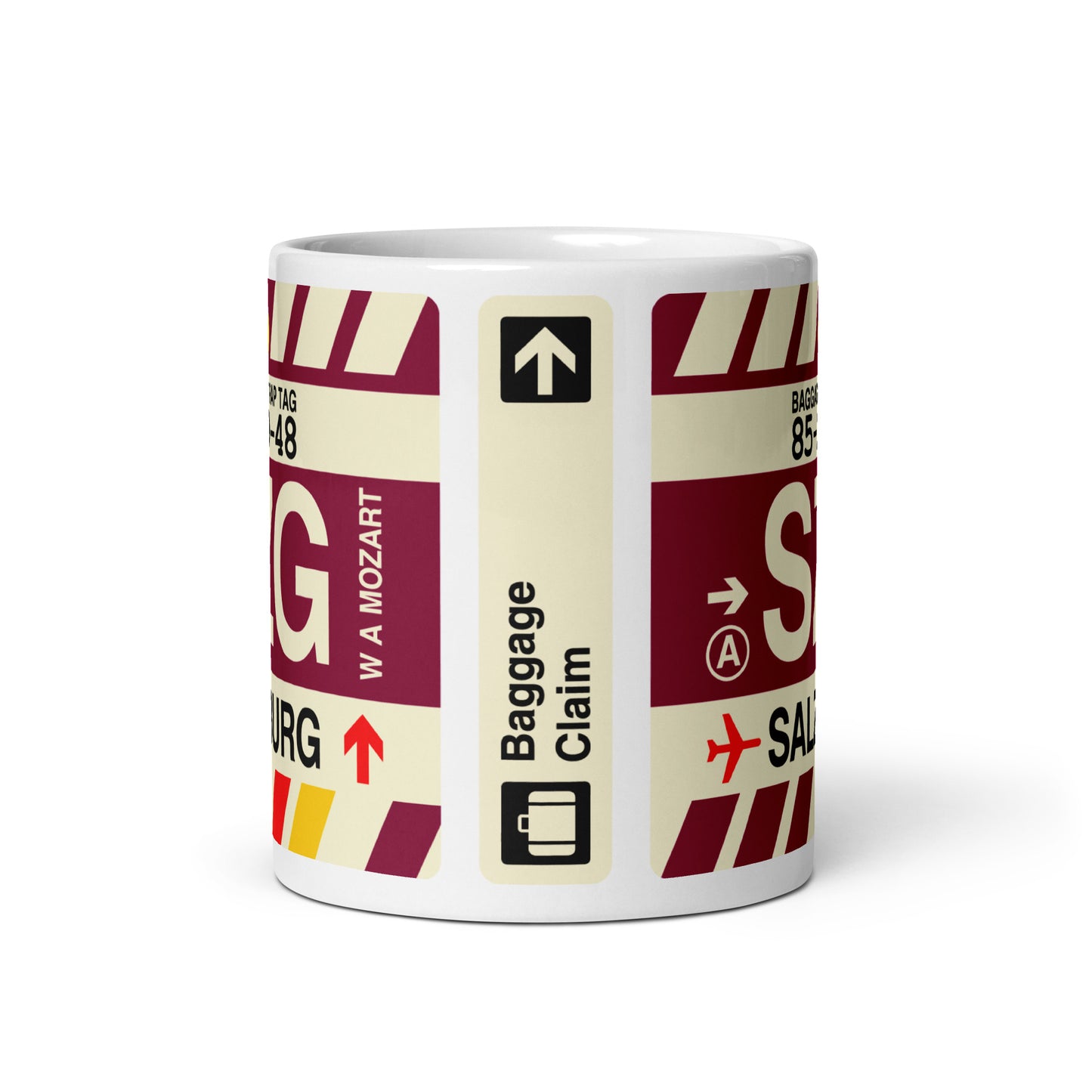 SZG Salzburg Coffee Mug • Jet Age Baggage Tag Design • YHM Designs - Image 03