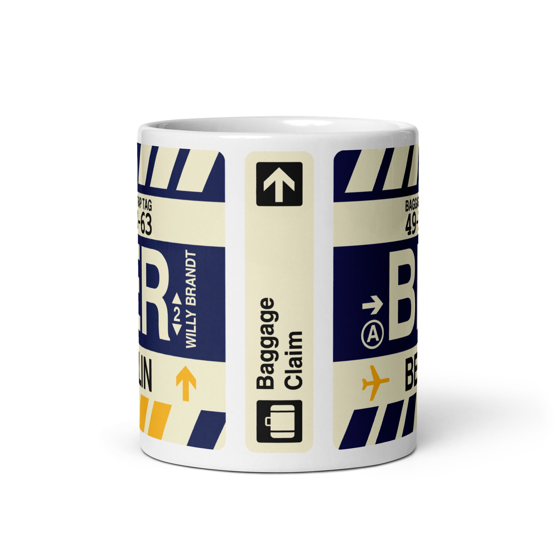 BER Berlin Coffee Mug • Jet Age Baggage Tag Design • YHM Designs - Image 03
