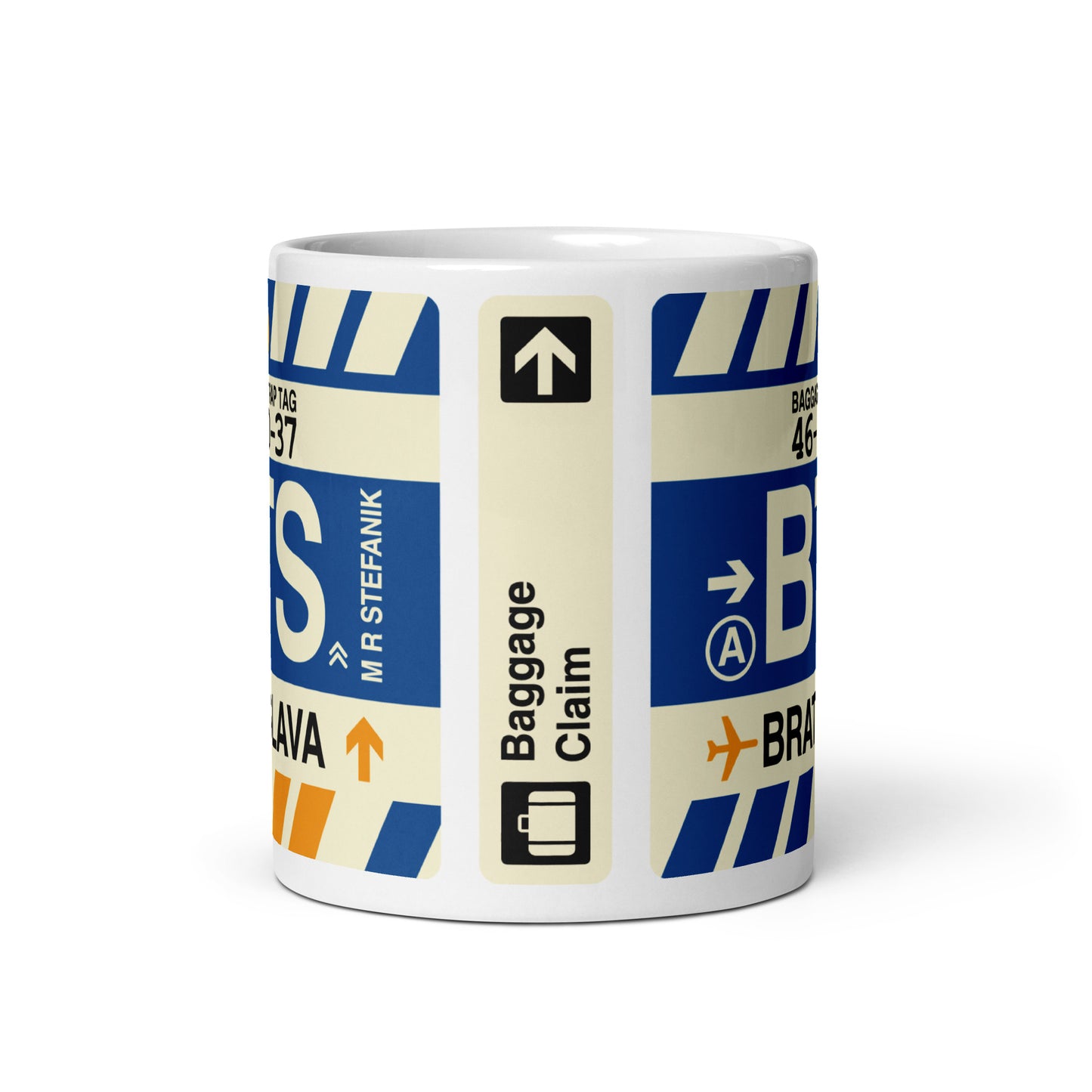 BTS Bratislava Coffee Mug • Jet Age Baggage Tag Design • YHM Designs - Image 03
